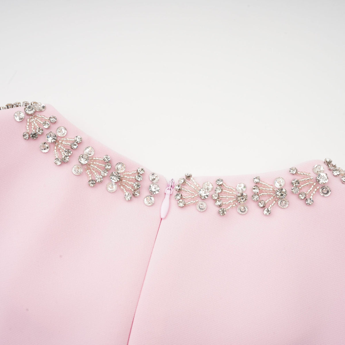 Cassi crystal-accented pink bow midi dress