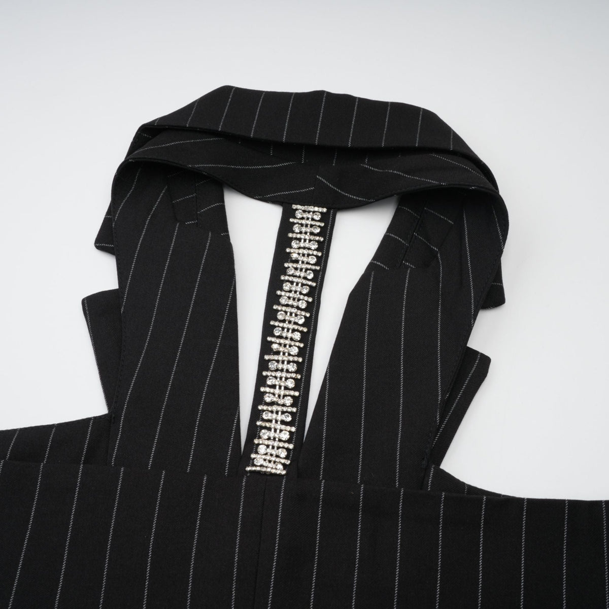 Stefania black striped open-back blazer mini dress - Black
