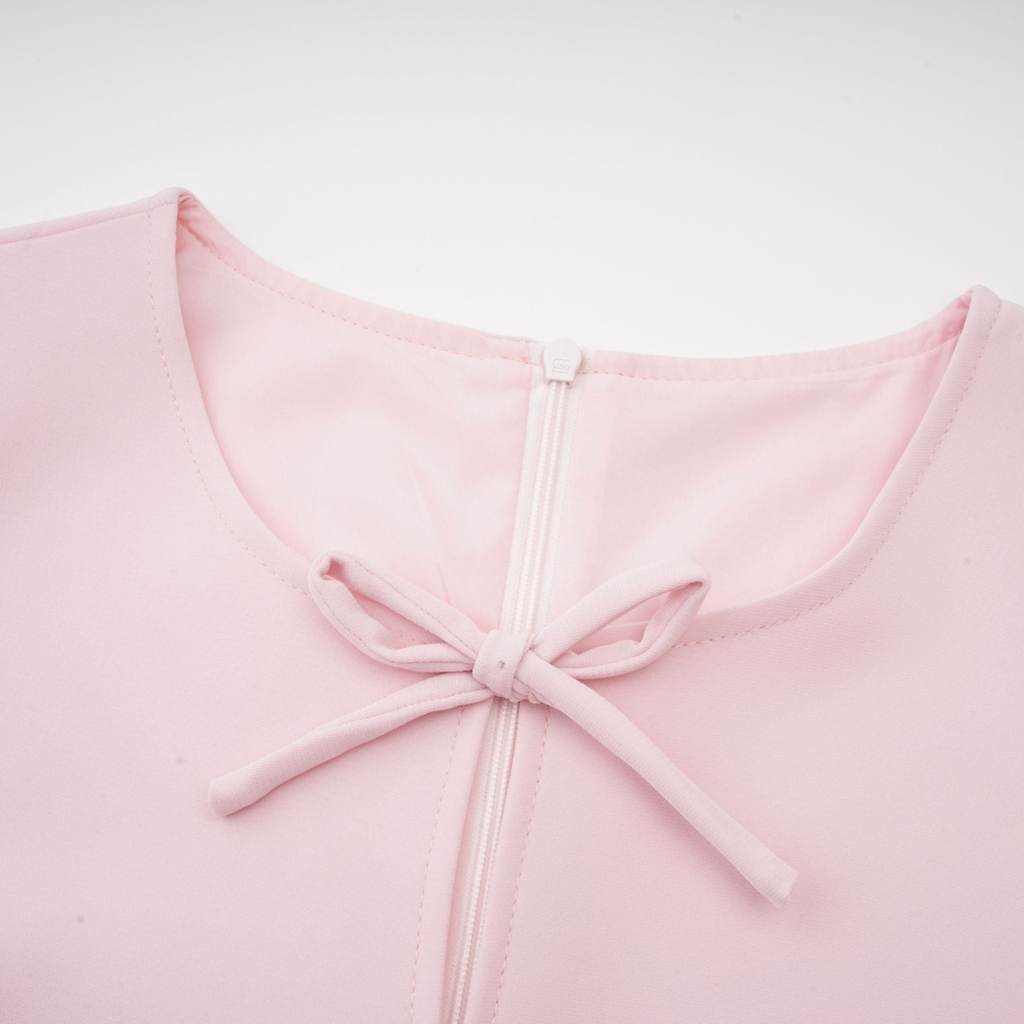 Elise pink bow-detail split-neck midi dress