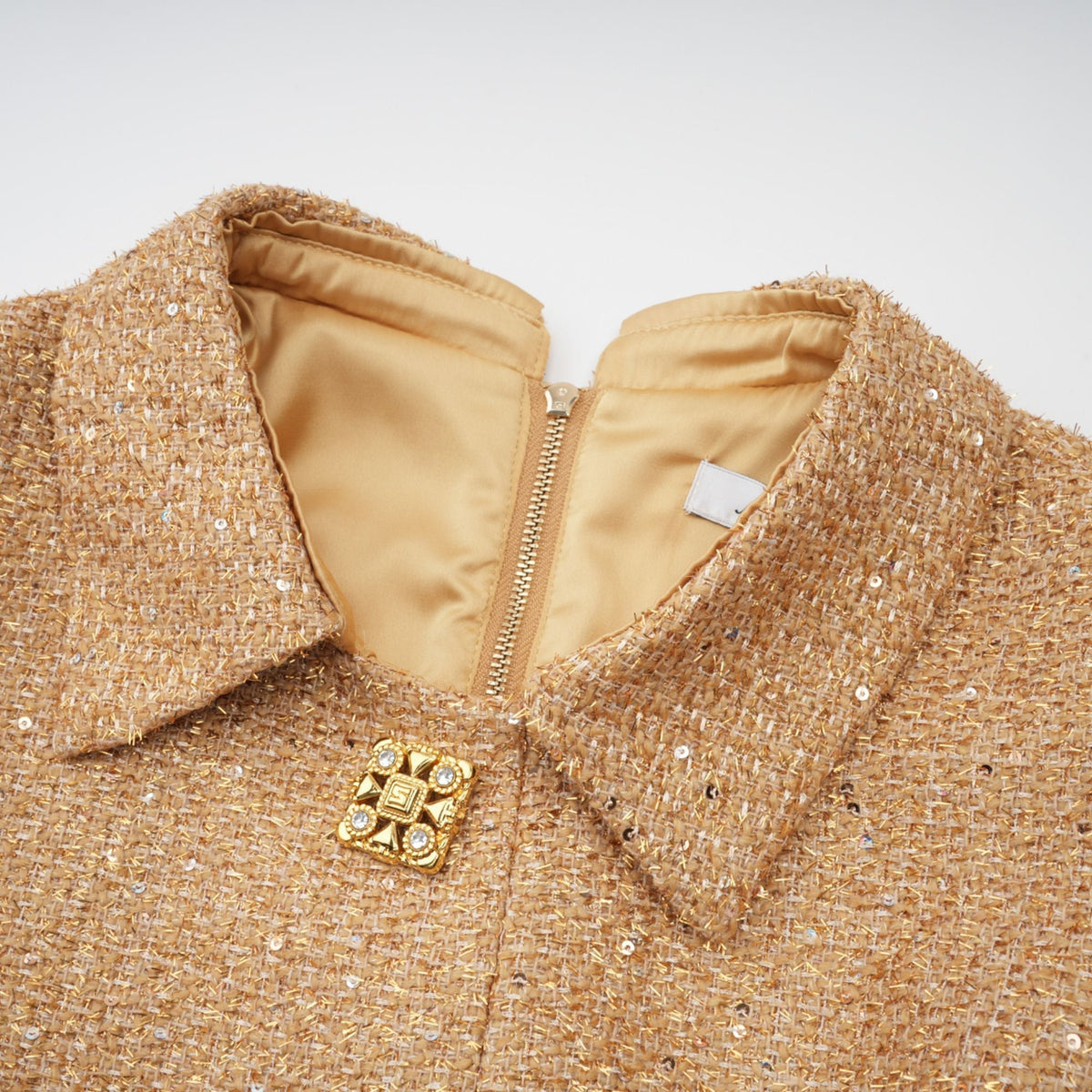 Morgane tweed long-sleeve mini dress - Gold