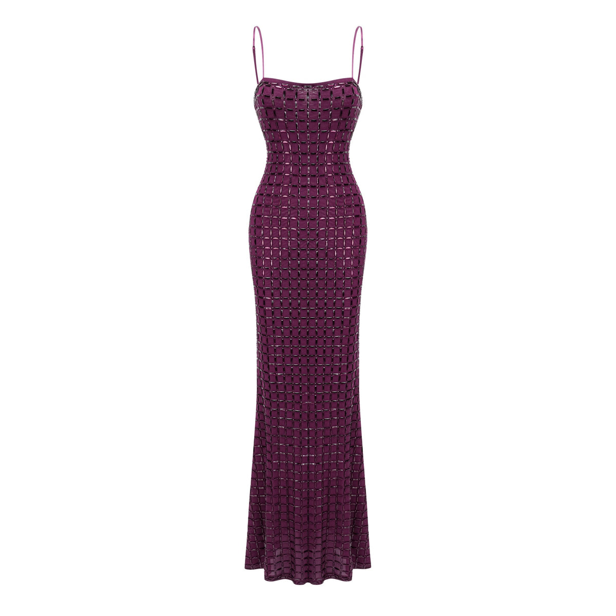 Térébenthine Purple Rhinestone Mesh Maxi Dress
