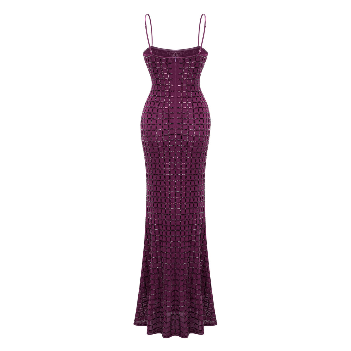 Térébenthine Purple Rhinestone Mesh Maxi Dress
