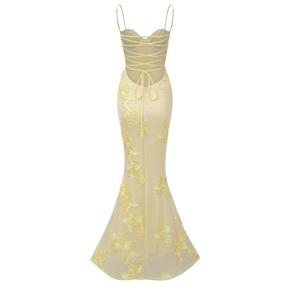 Théoline Yellow Floral Appliqué Corset Maxi Dress (Final Sale-US Only)