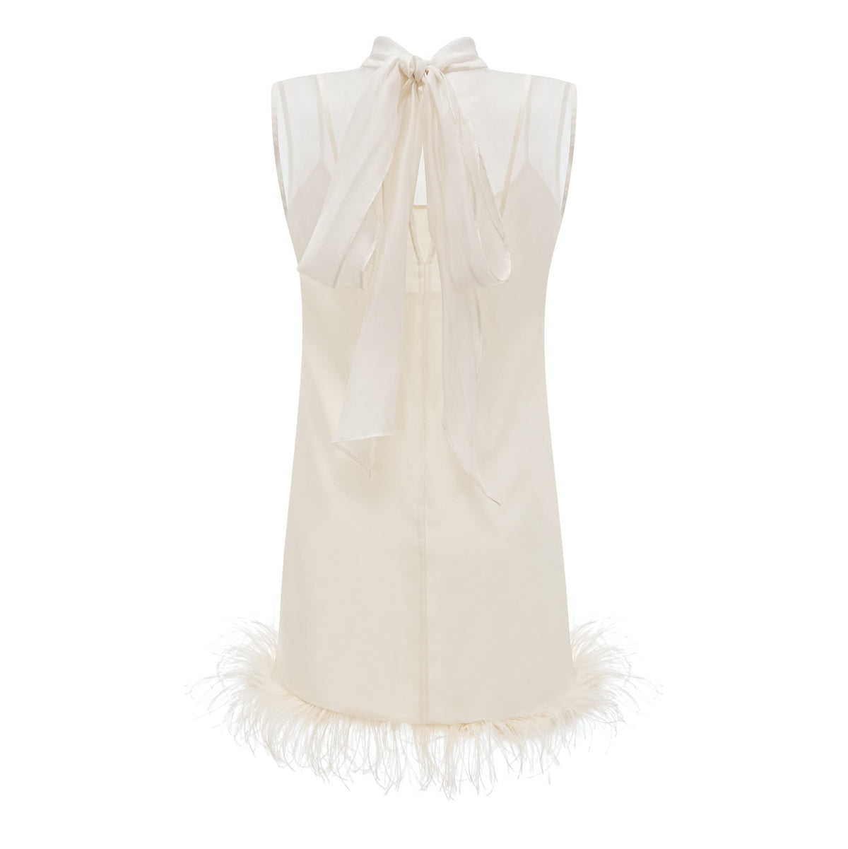 Adrienne White Feather Trim Mini Dress