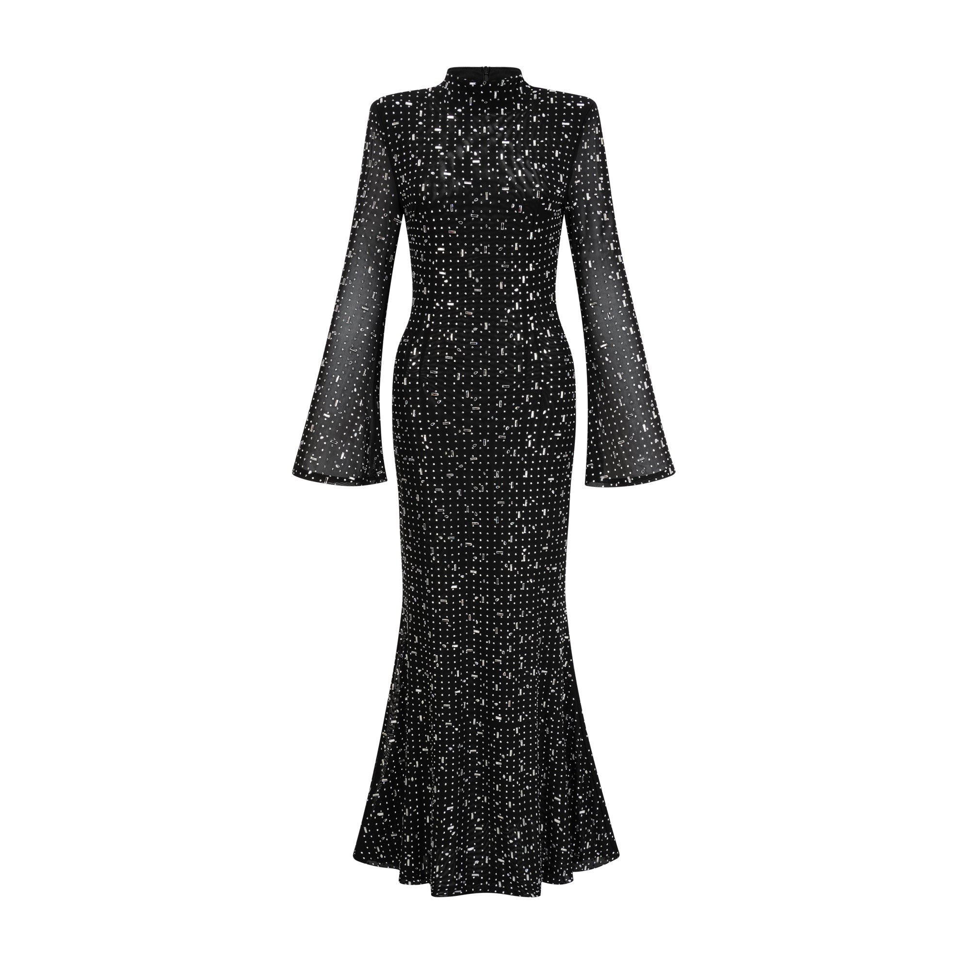 Léna black embellished semi-sheer maxi dress (Final Sale)