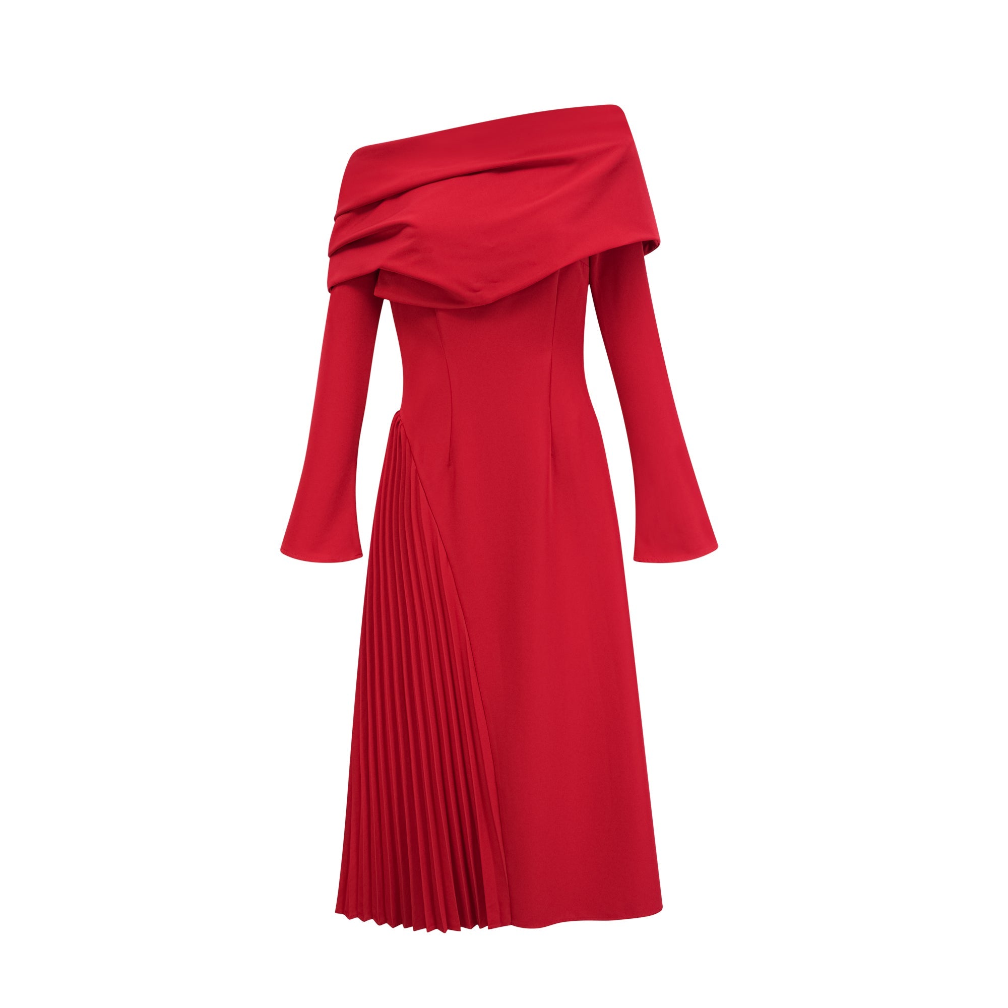 Valentine Red Pleated Maxi Dress with High Slit (Final Sale-US Only)