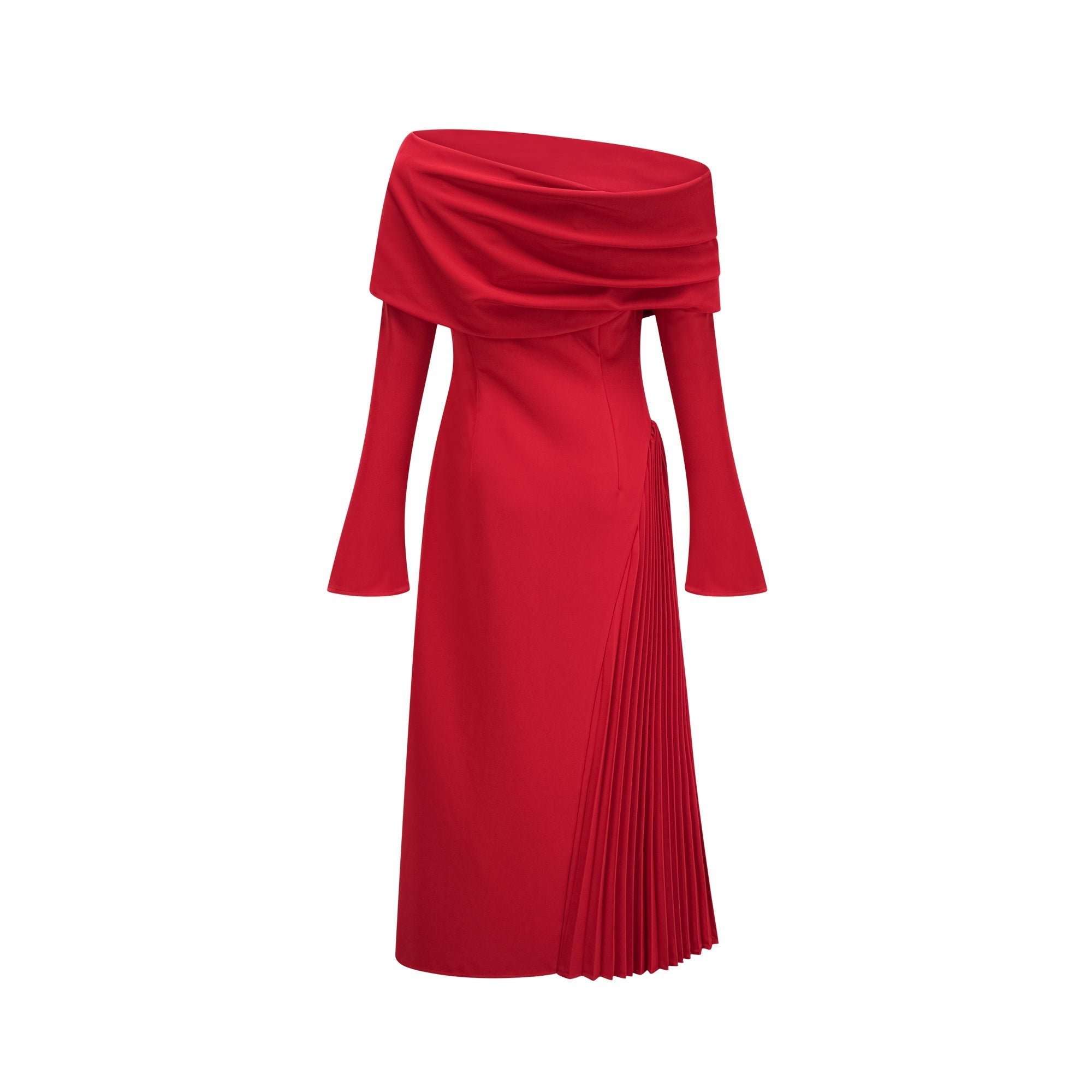 Valentine Red Pleated Maxi Dress with High Slit (Final Sale-US Only)
