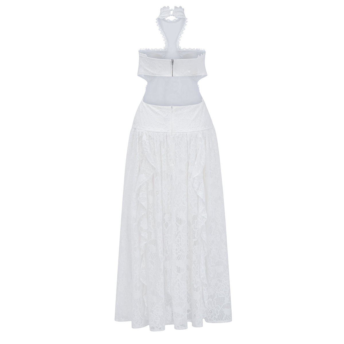 Evelyn White Halterneck Lace Maxi Dress