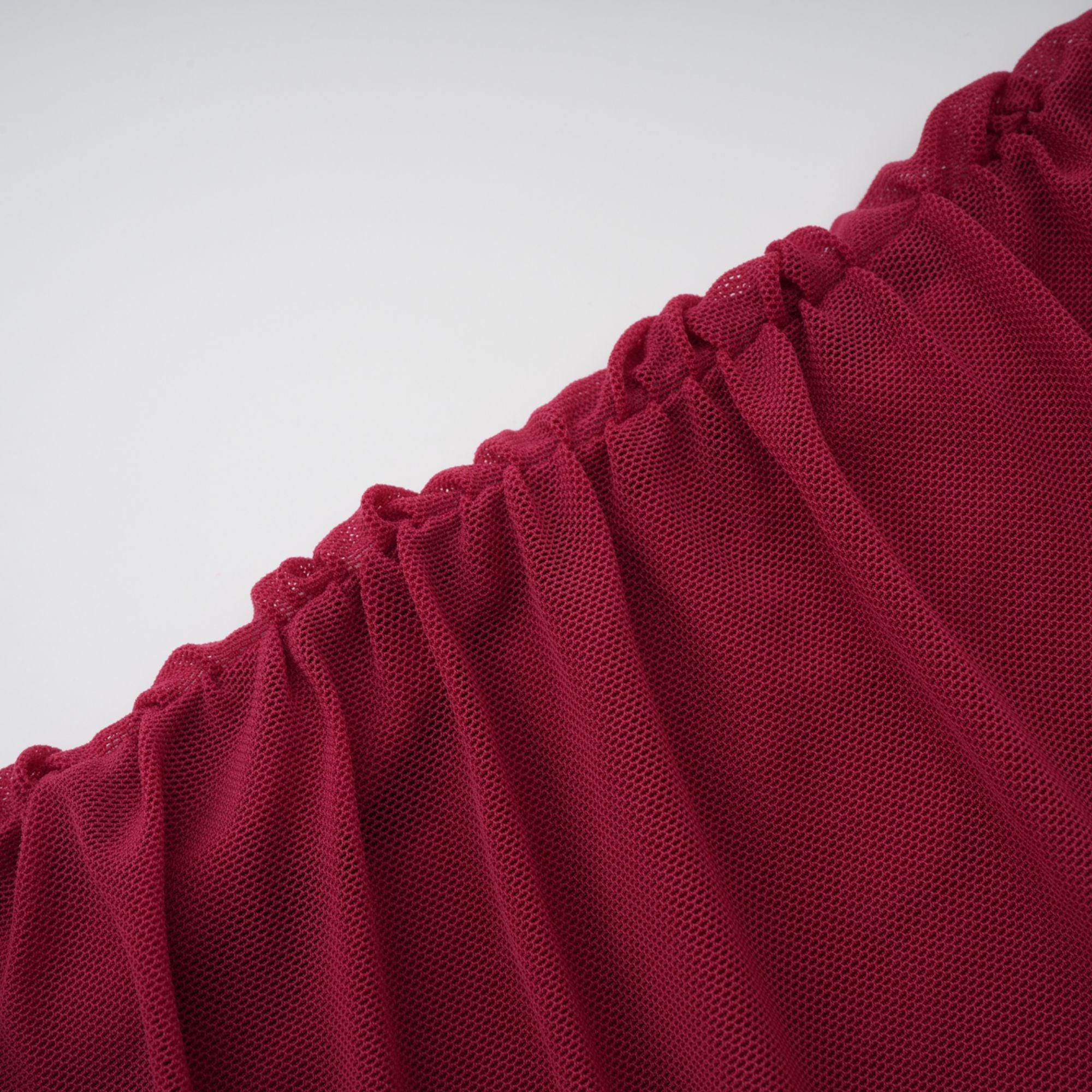 Sylphe Red Asymmetrical Ruched Mesh Maxi Dress (Final Sale-US Only)