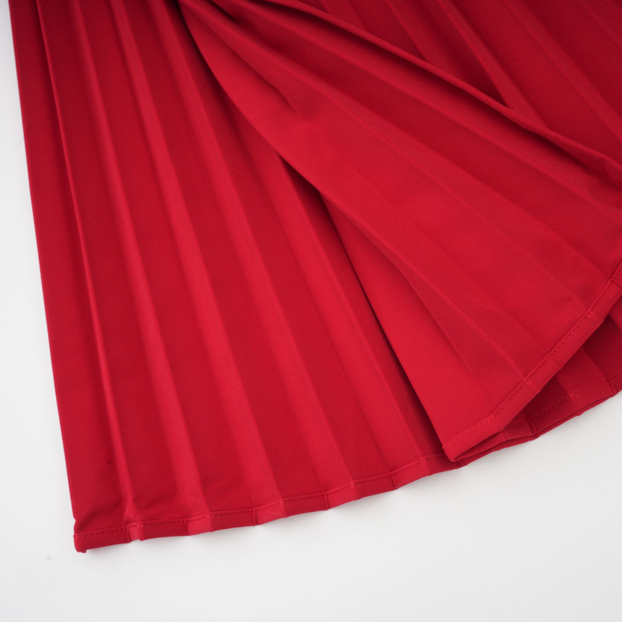 Valentine Red Pleated Maxi Dress with High Slit (Final Sale-US Only)