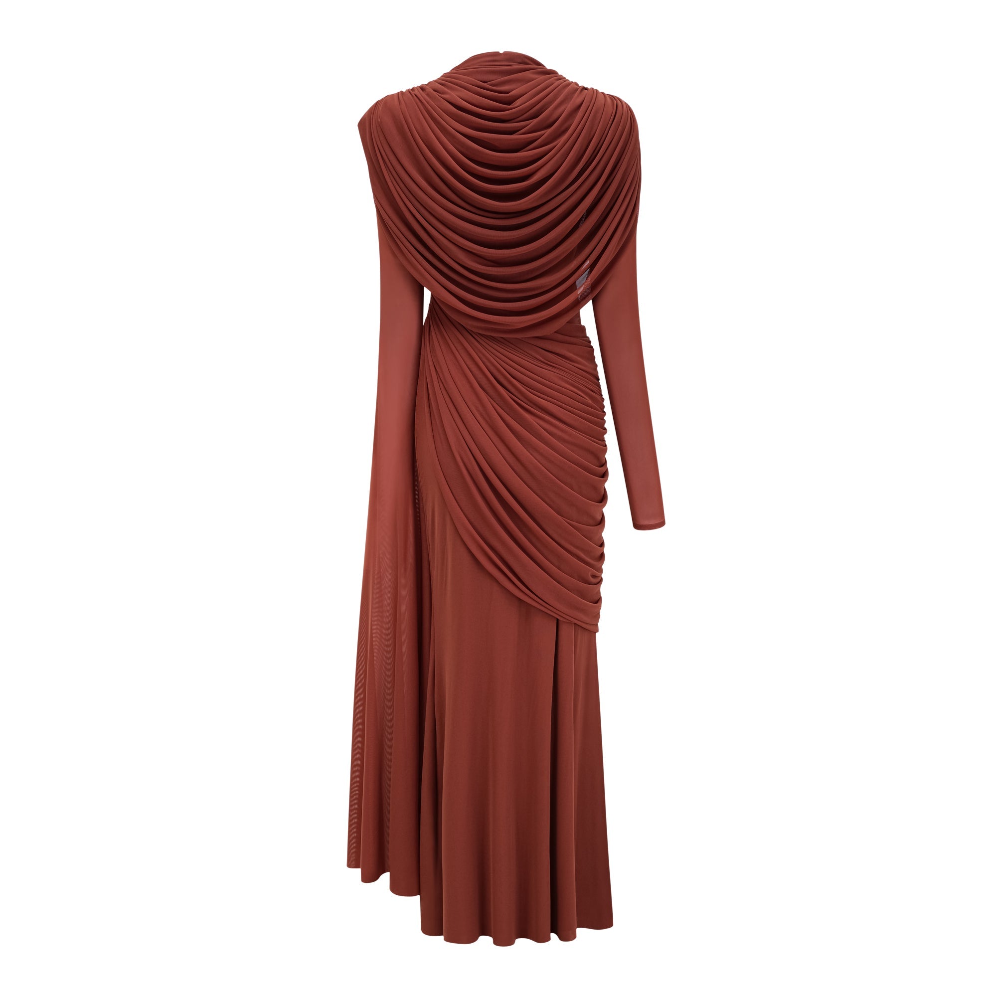 Danaé Brown Shirred-effect Draped Maxi Dress