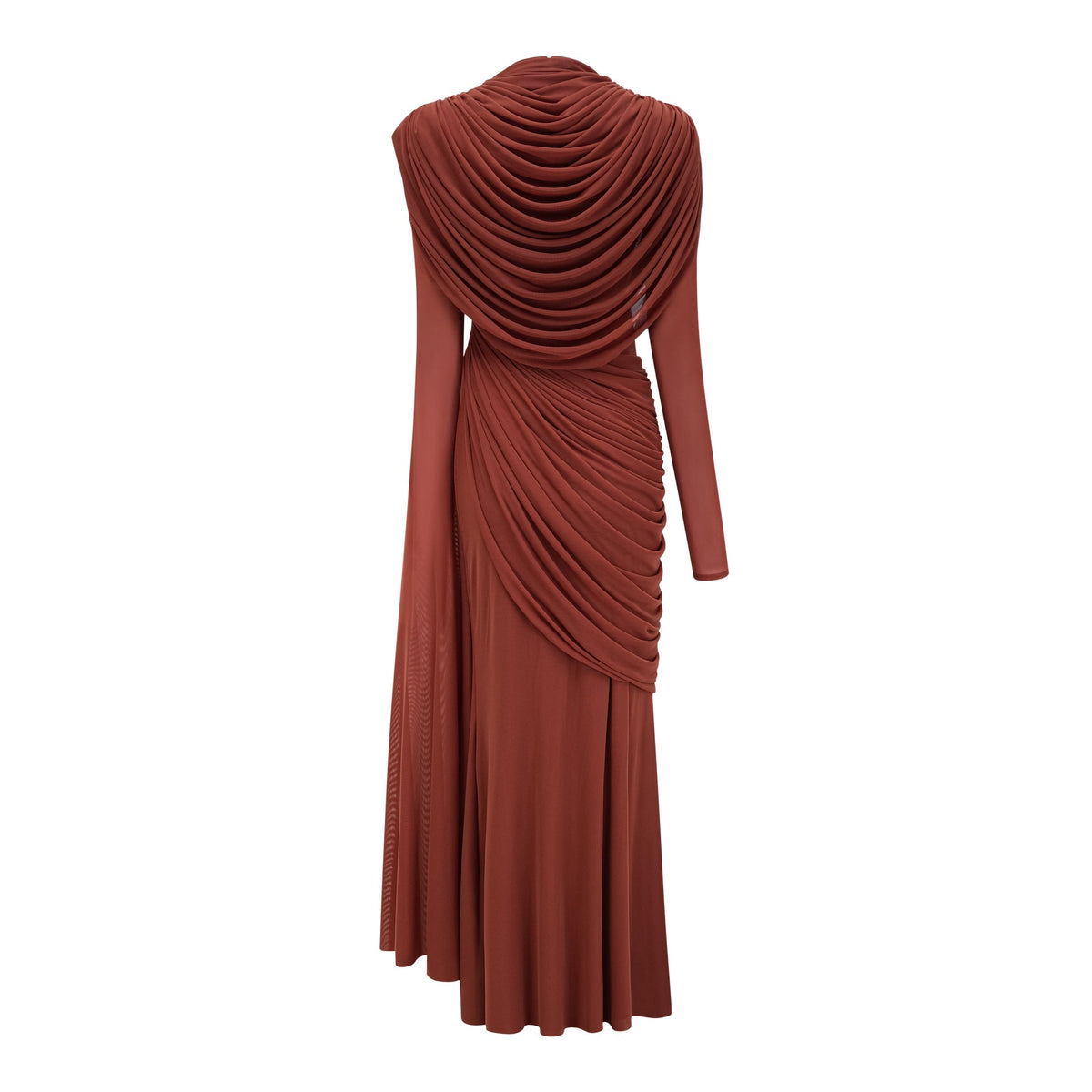 Danaé Brown Shirred-effect Draped Maxi Dress