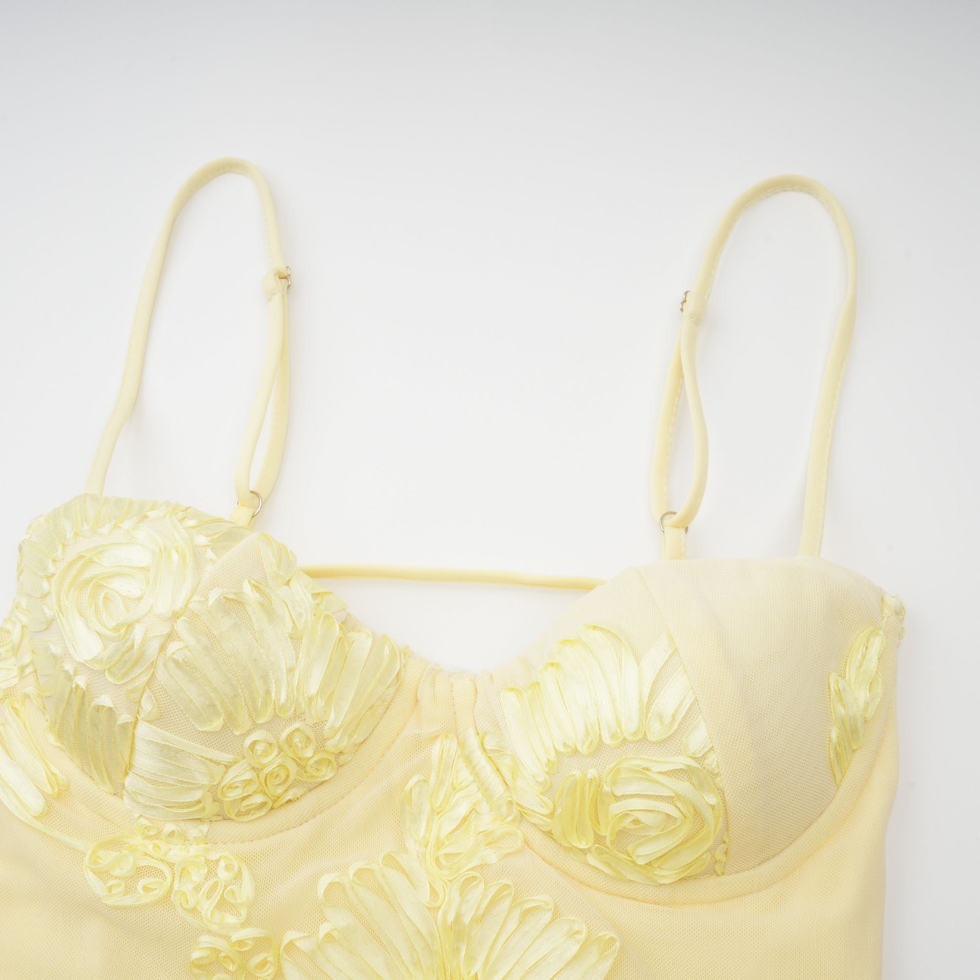 Théoline Yellow Floral Appliqué Corset Maxi Dress (Final Sale-US Only)