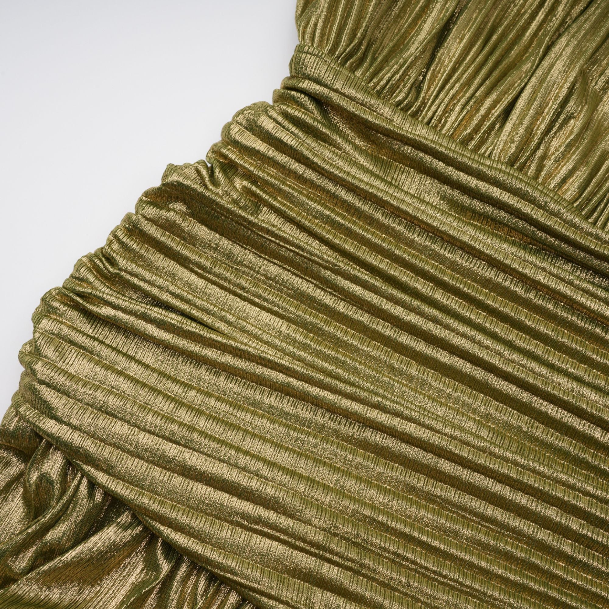 Alchimie Green Glossy Pleated Maxi Dress