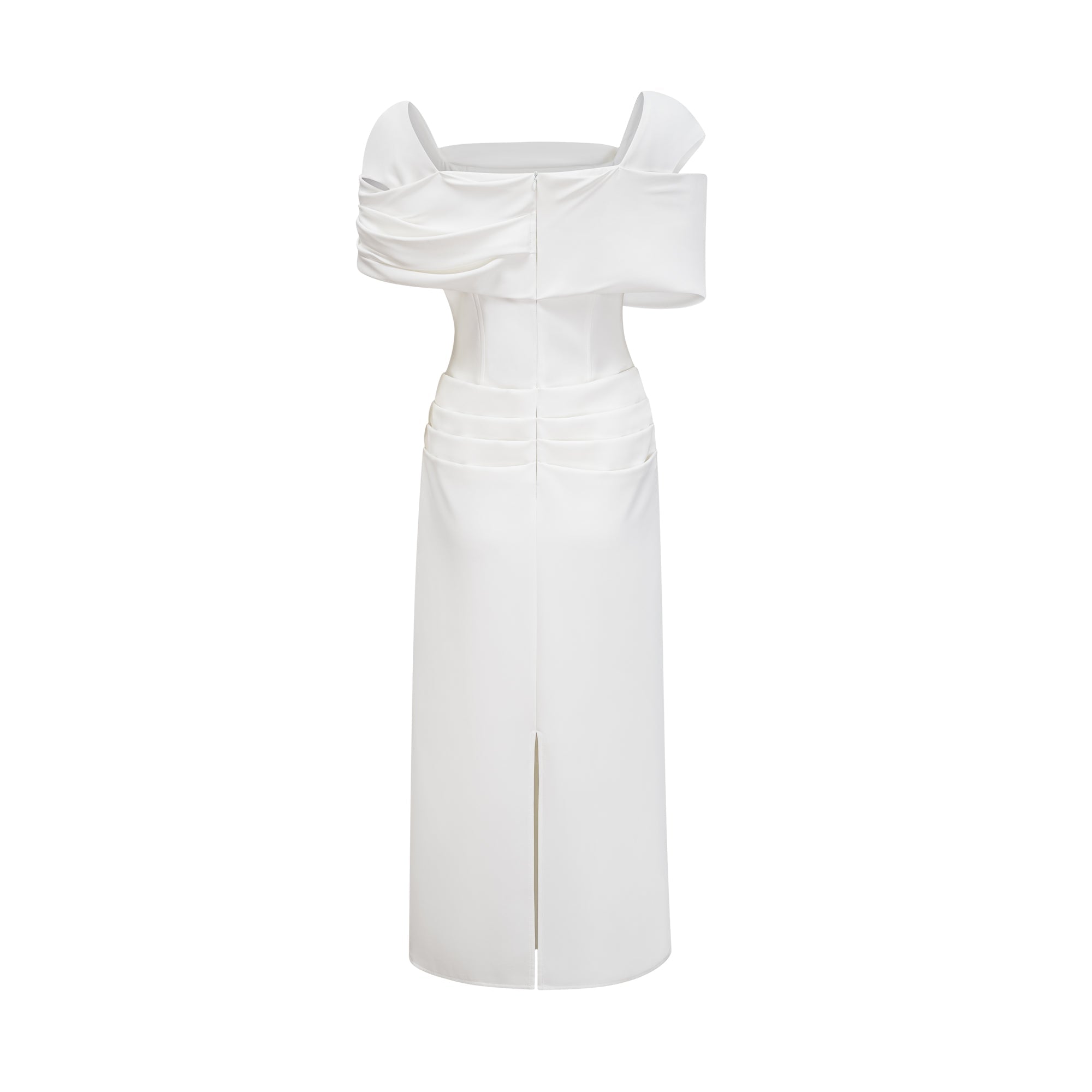Solara White Draped Midi Dress