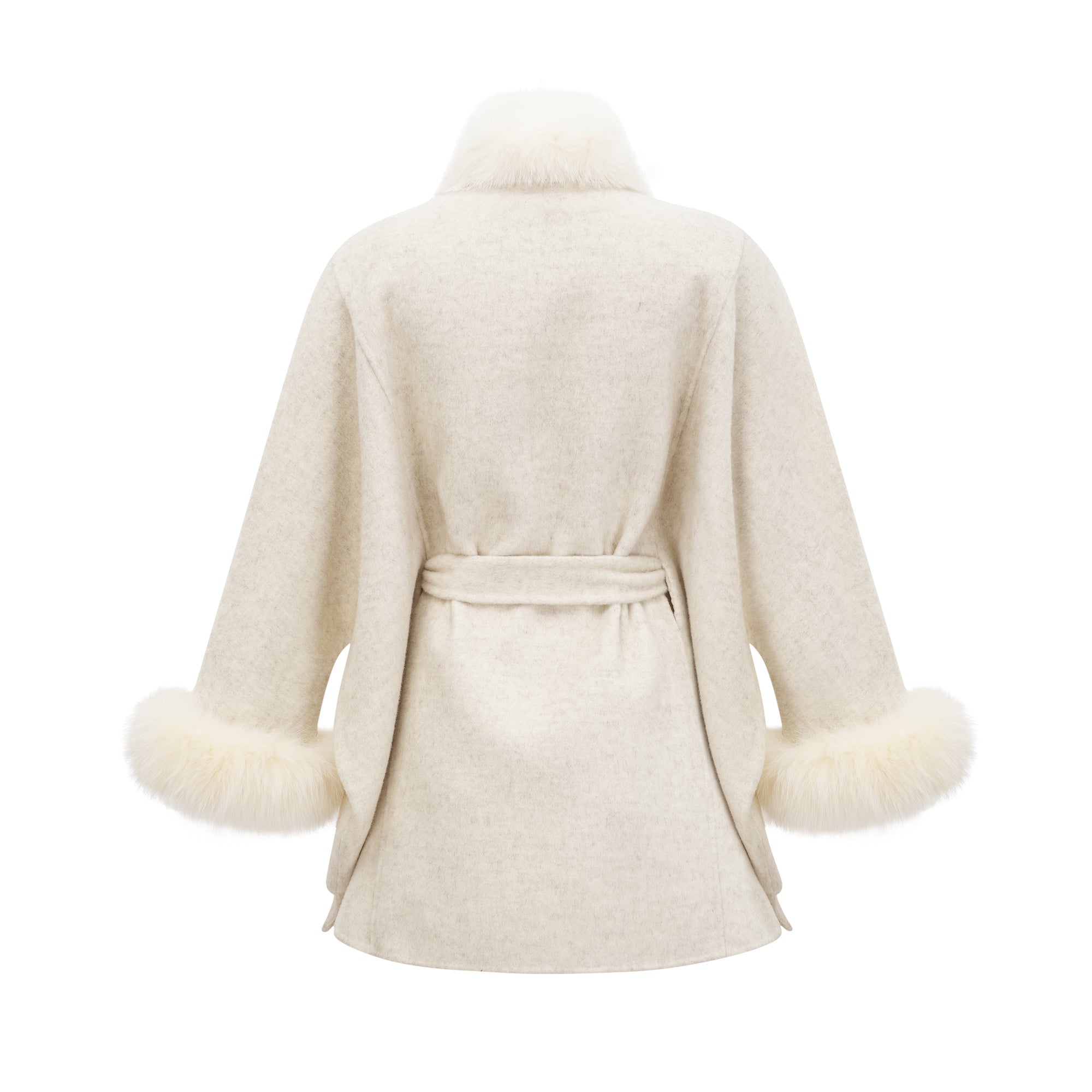 Cecilia White Belted Fur Trim Coat (Final Sale-US Only)