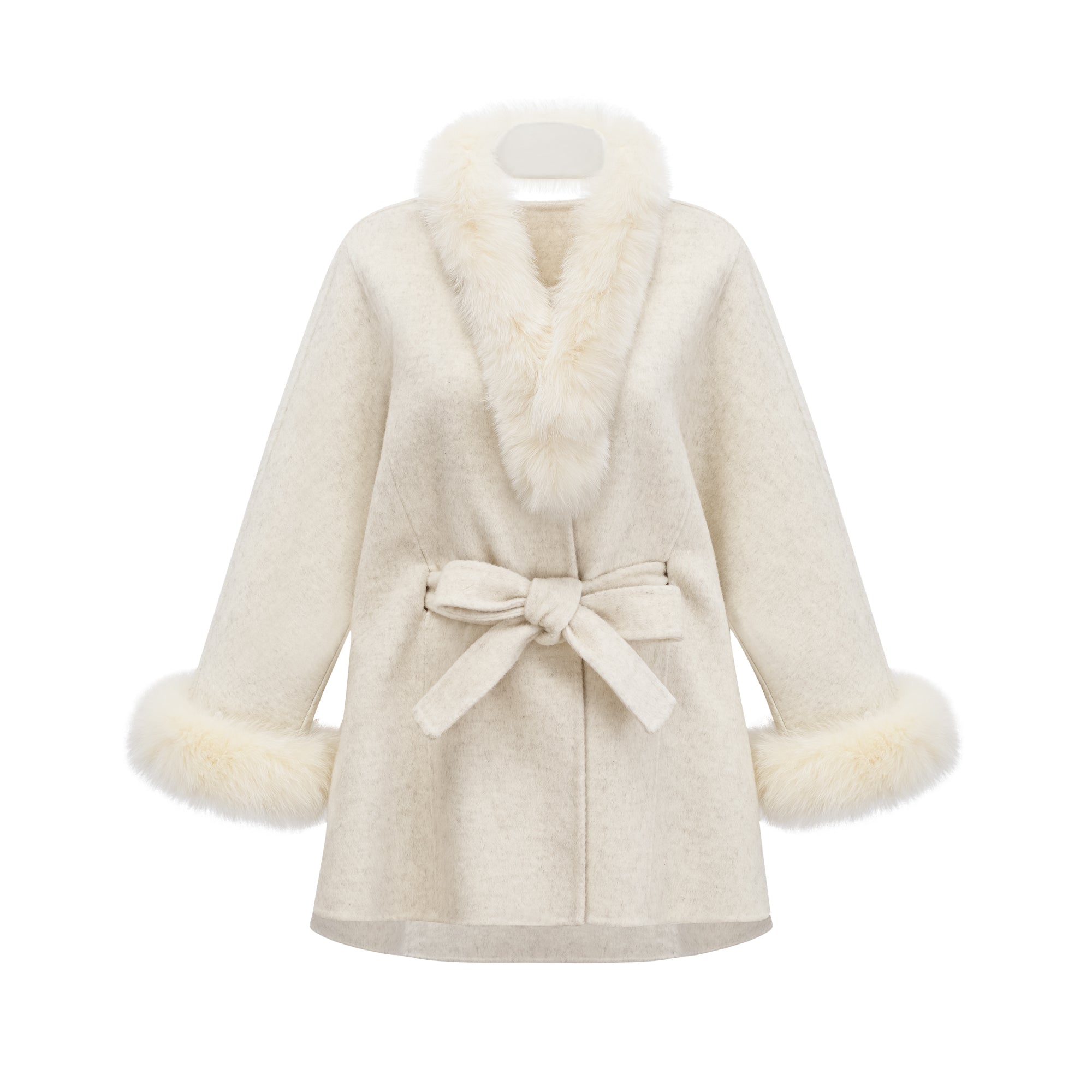 Cecilia White Belted Fur Trim Coat (Final Sale-US Only)