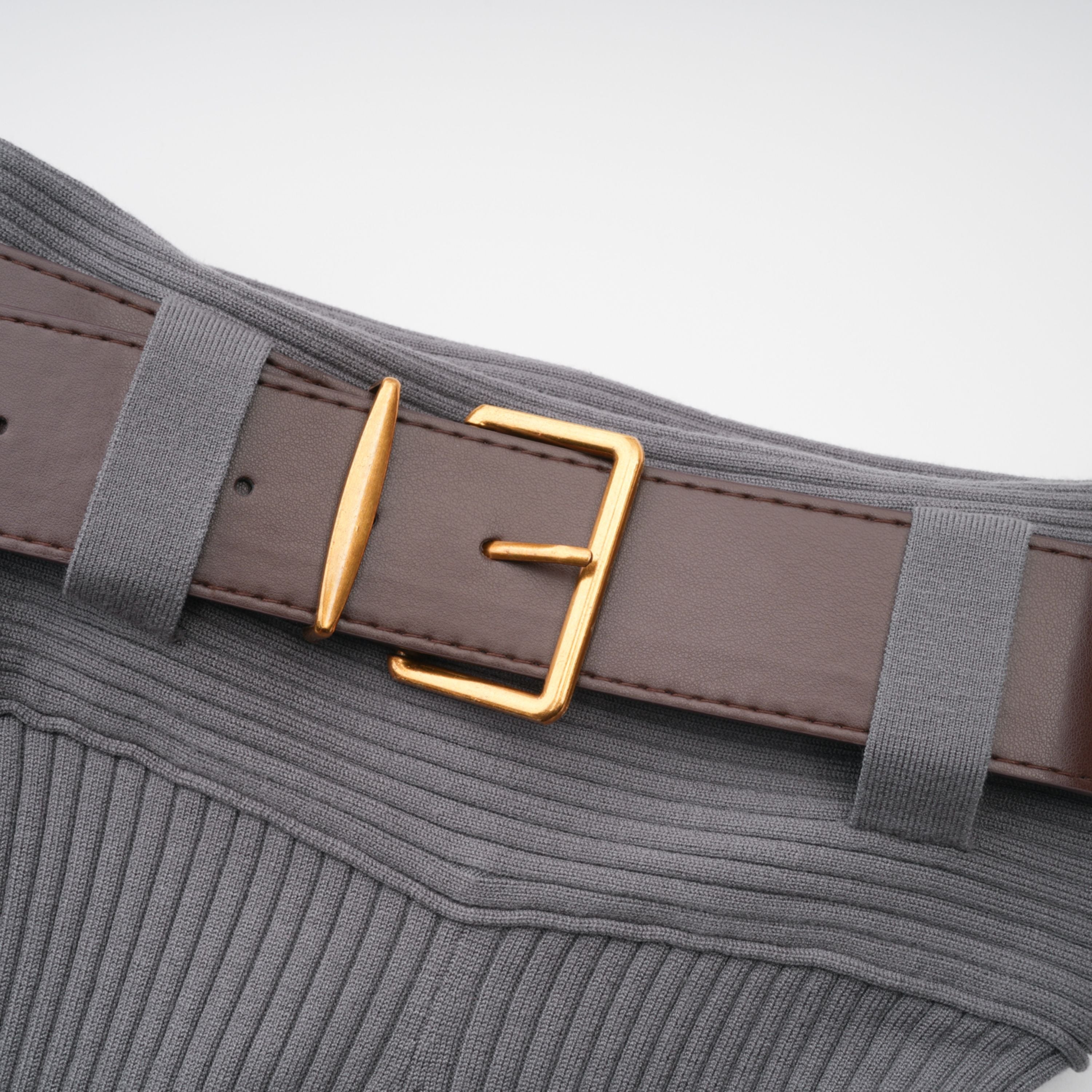 Claire Grey Ribbed Knit Bodysuit & Trousers Set