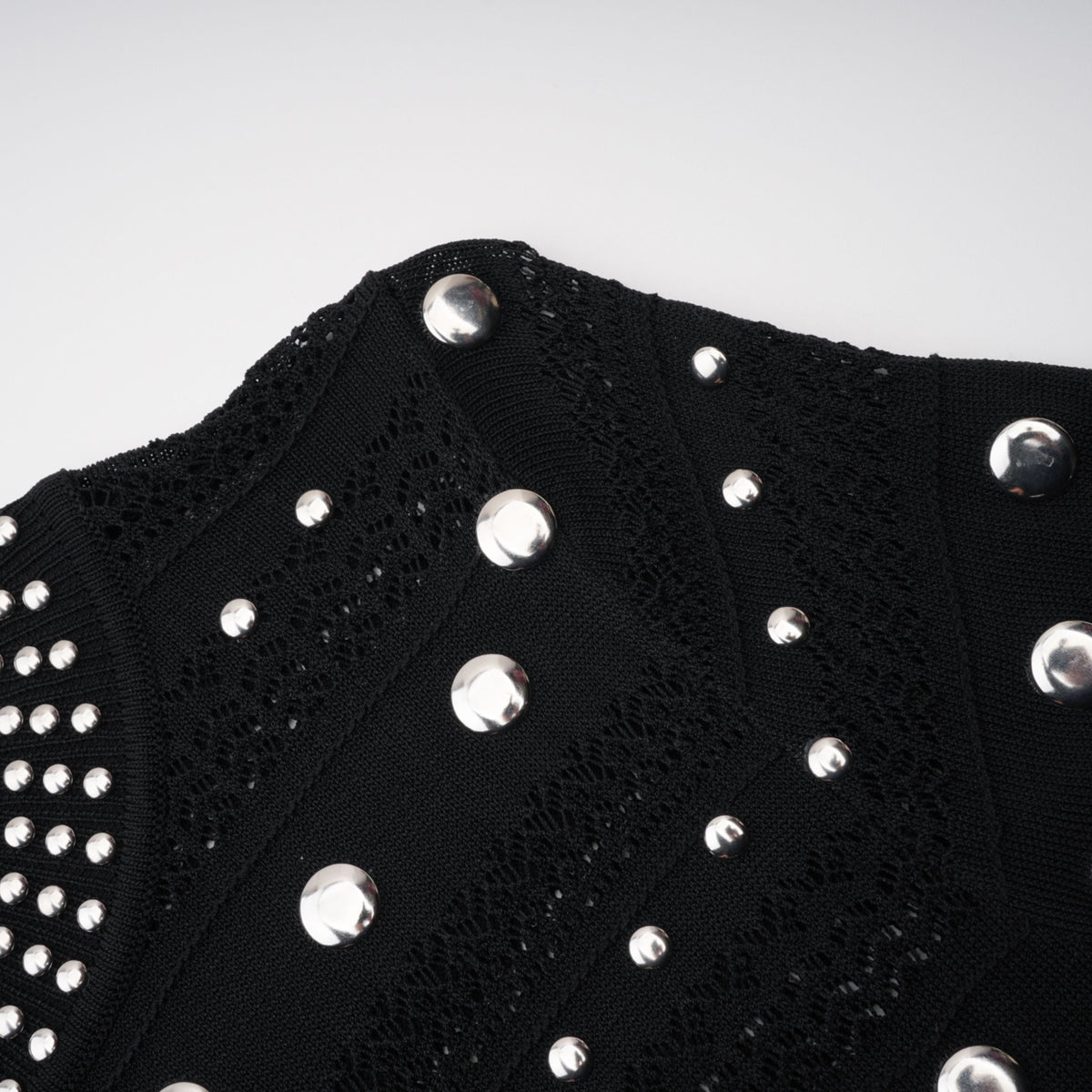 Chloé Black Long Sleeve Studded Crochet Knit Midi dress