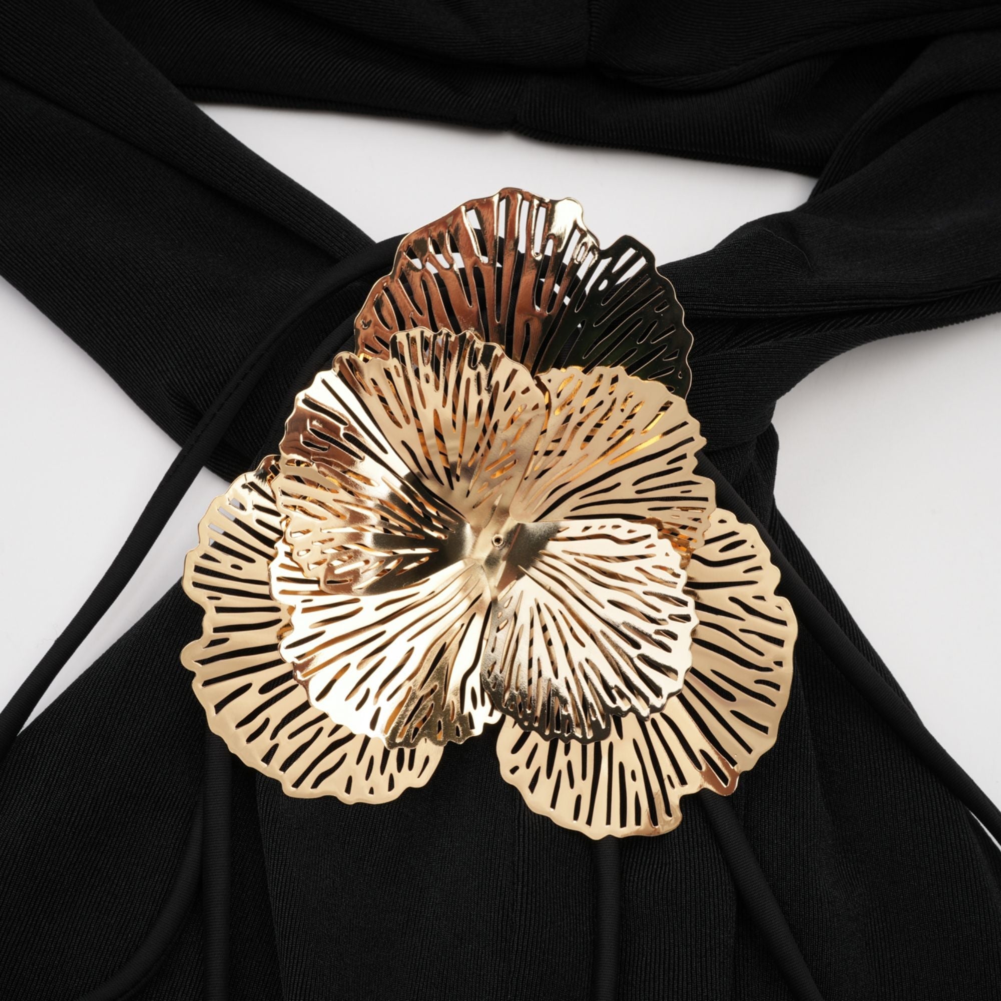 Axelle black floral-appliqué hooded maxi dress
