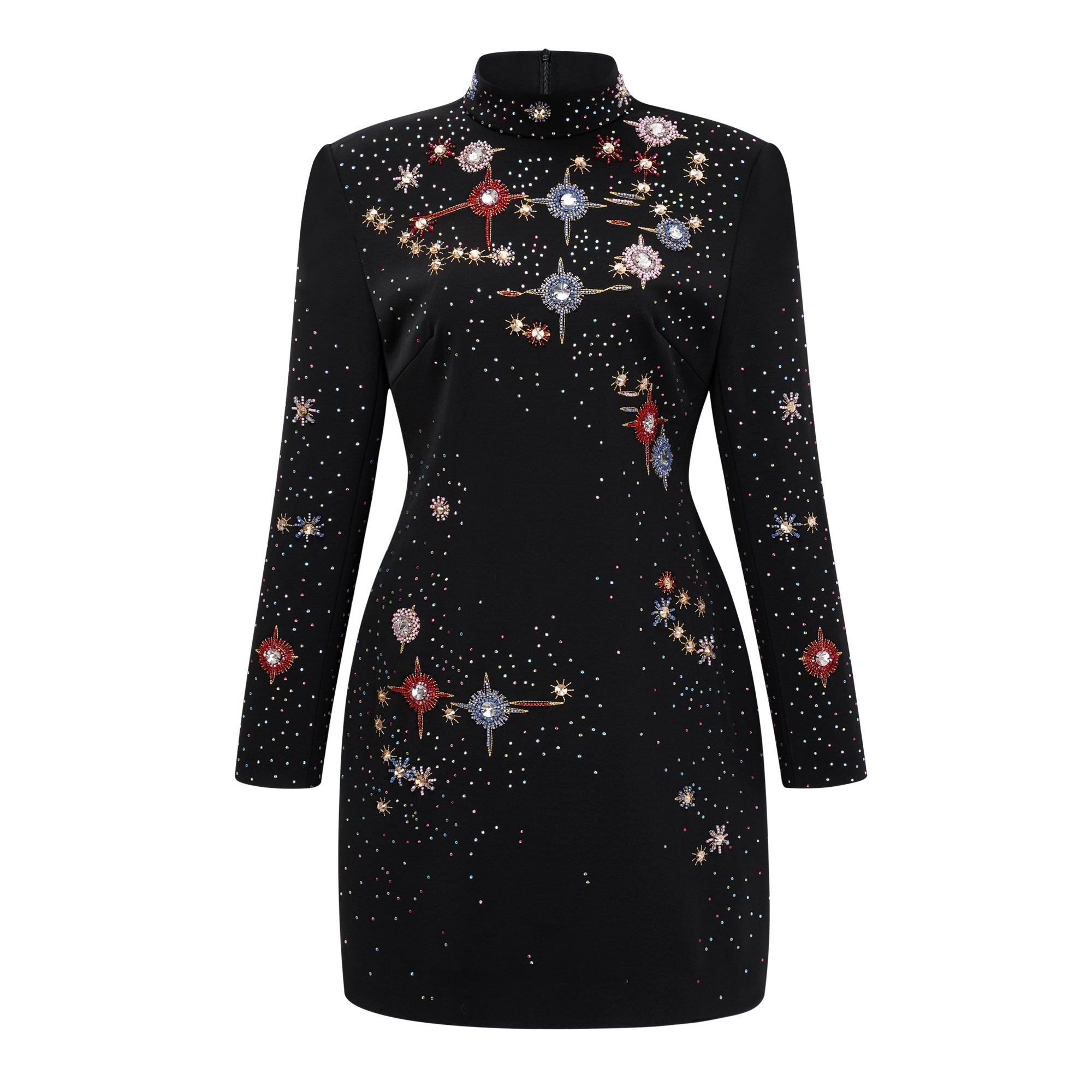 Rosaria Black Embellished Constellation Mini Dress