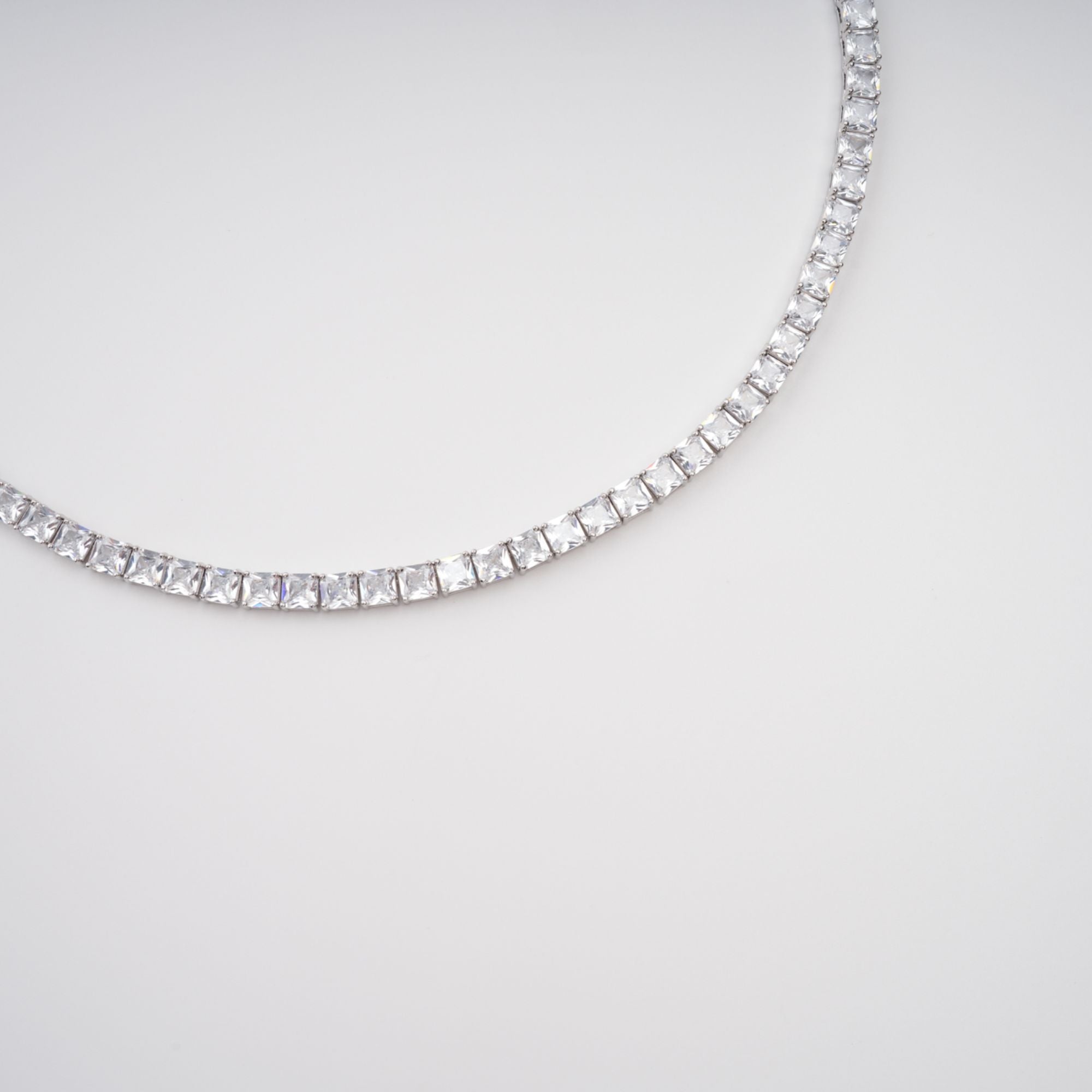 Avril Silver Tone Square Cut Crystal Embellished Necklace