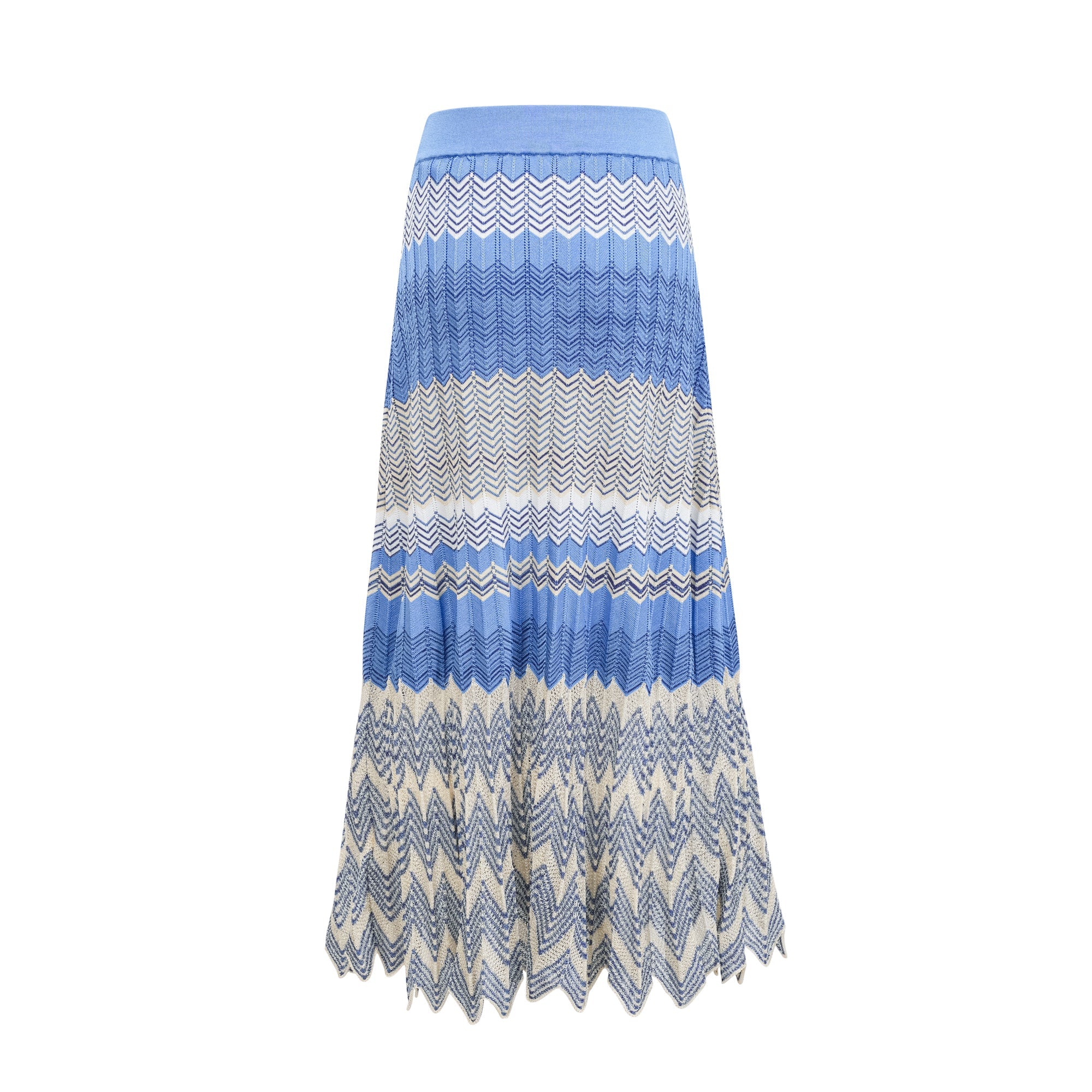 Daniela blue zigzag-design knit top & skirt matching set