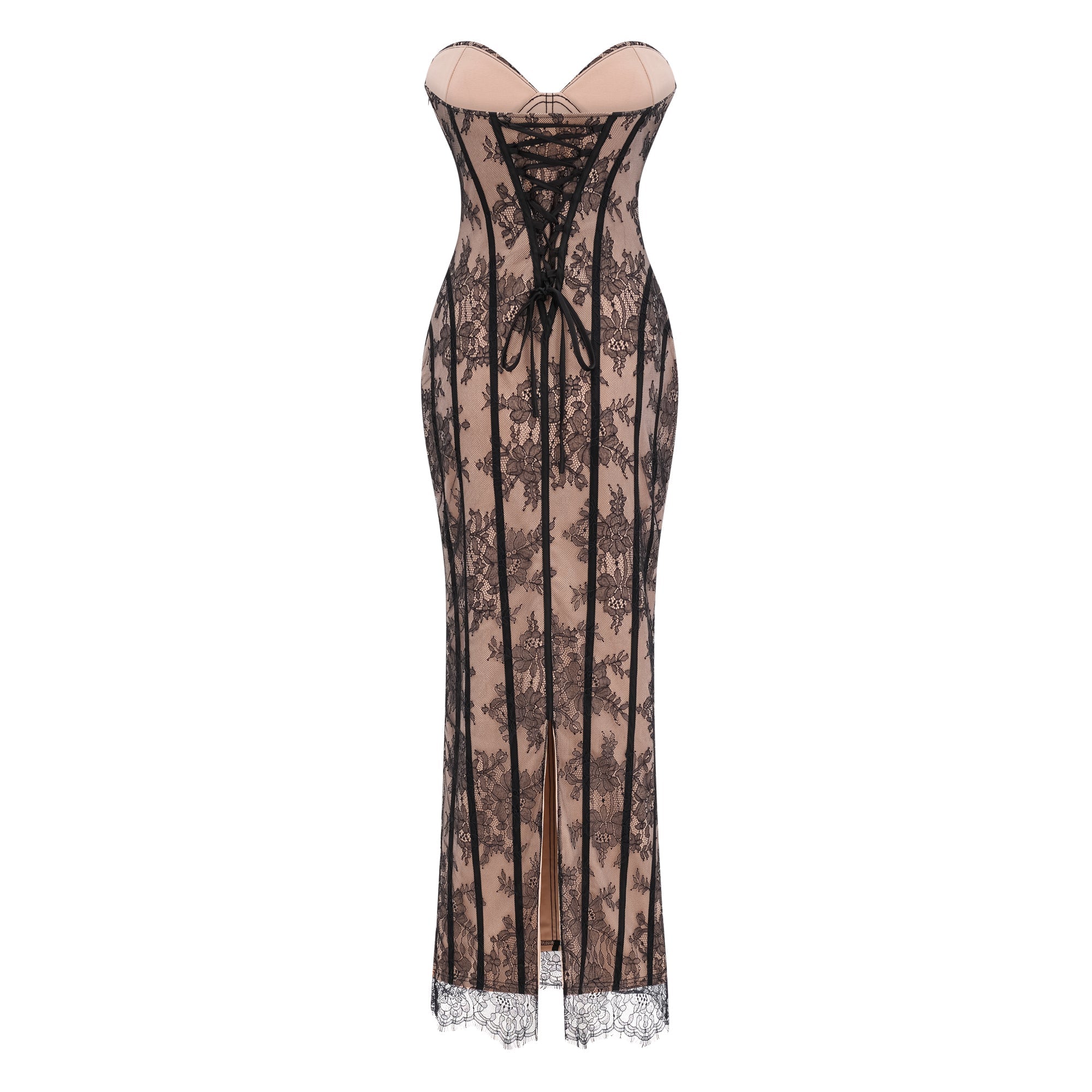Urszula Black Floral Lace Corset Maxi Dress
