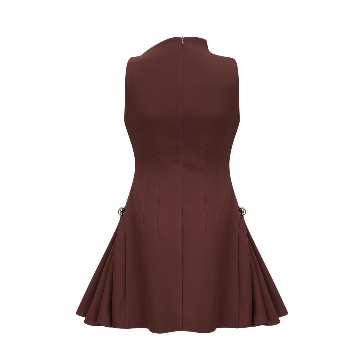 Dora brown asymmetric-neck puff mini dress