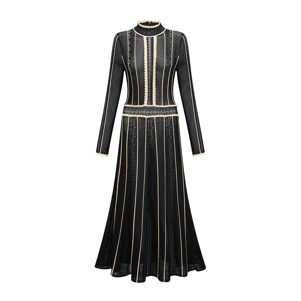 Maëlys black vertical-stripe netted maxi dress
