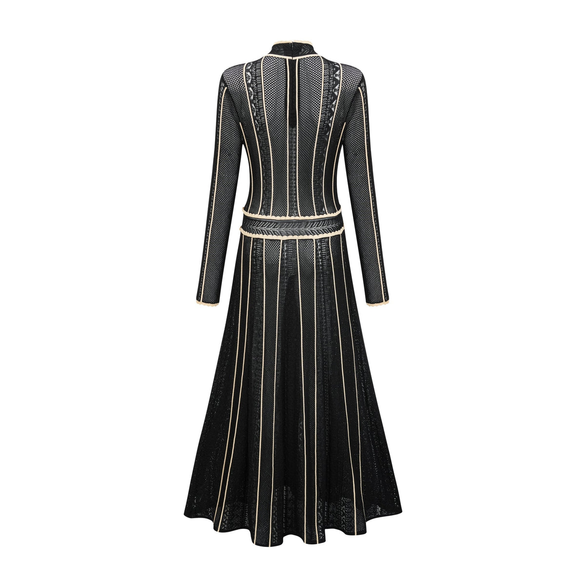 Maëlys black vertical-stripe netted maxi dress