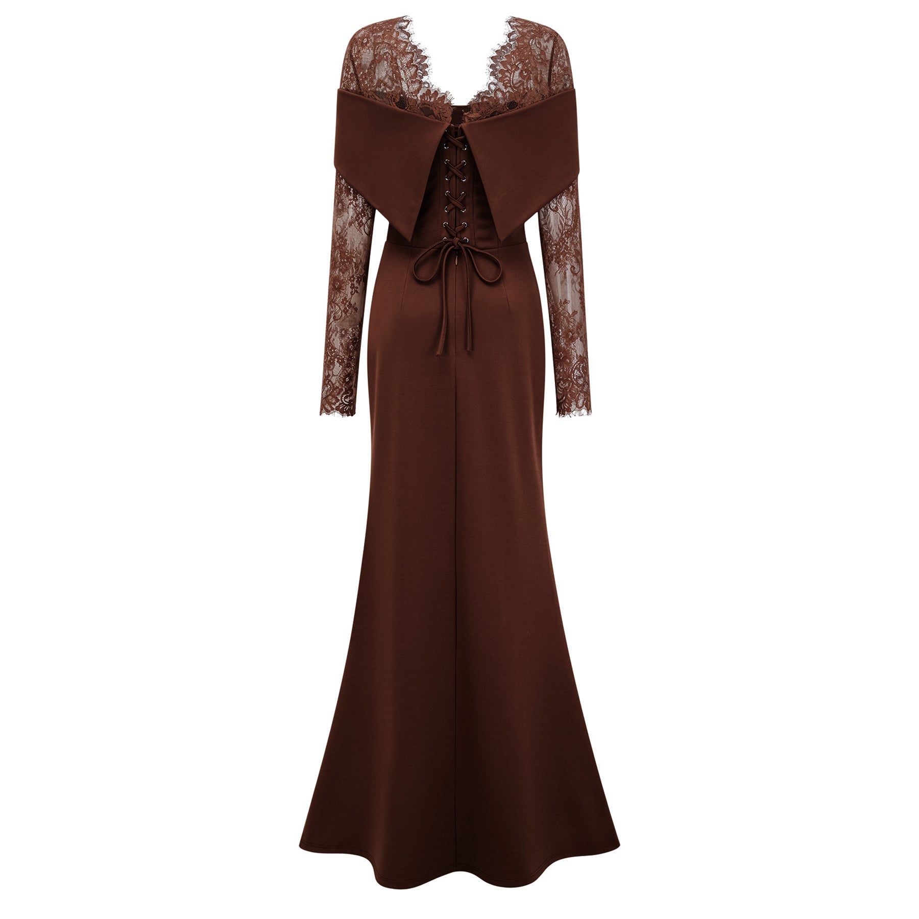 Georgiana Brown Lace Panel Flared Maxi Gown (Final Sale-US Only)