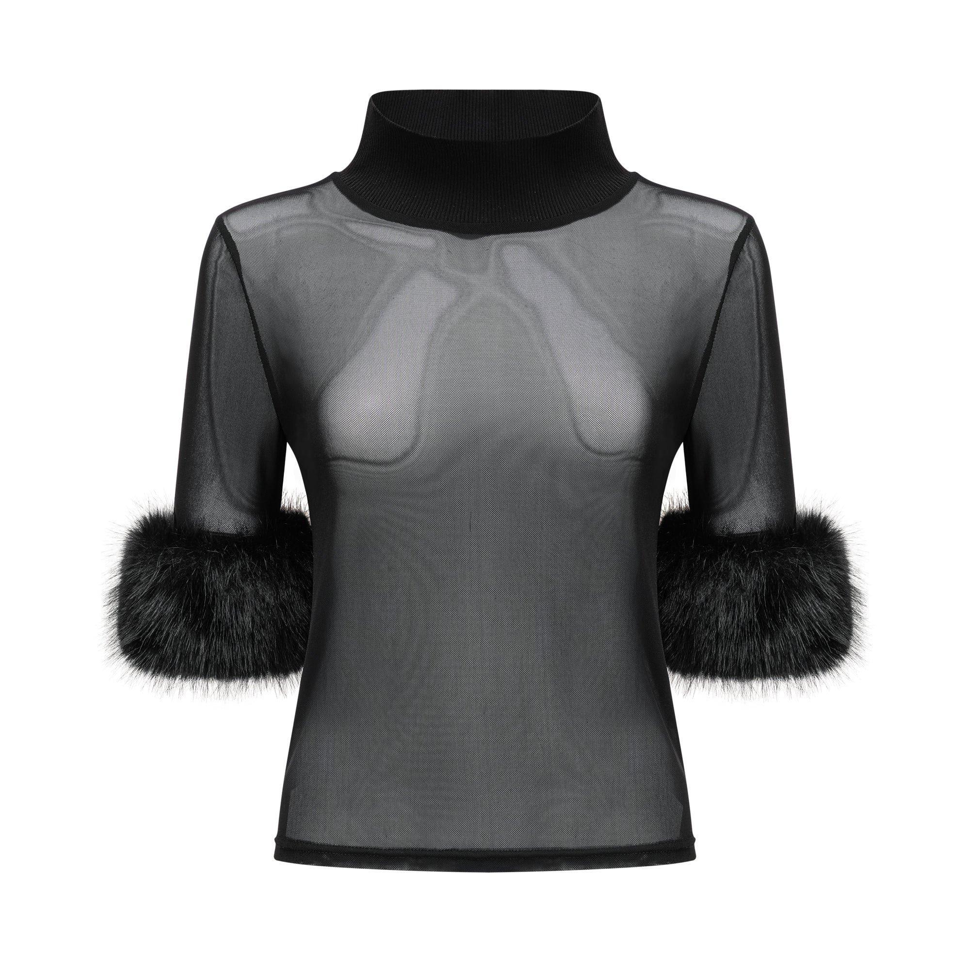 Ségolène black faux-fur tulle top (Final Sale)