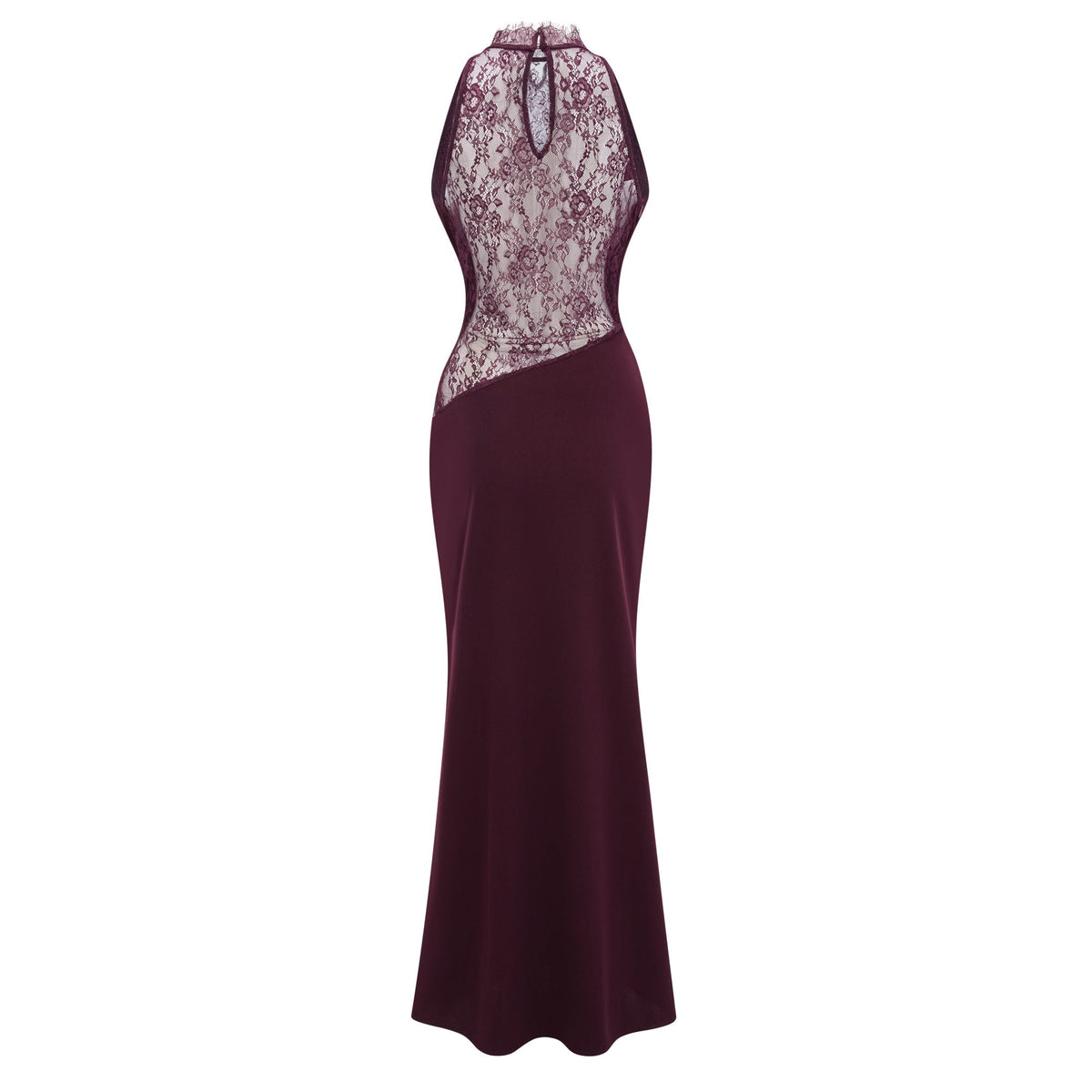 Gioconda Burgundy Halterneck Lace Panel Maxi Dress (Final Sale-US Only)