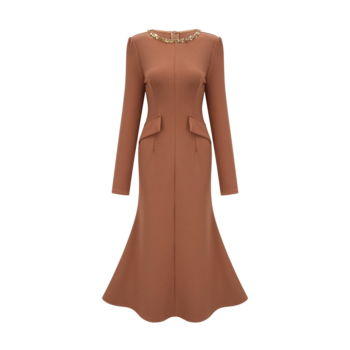 Doriane khaki sequin-embellished midi dress