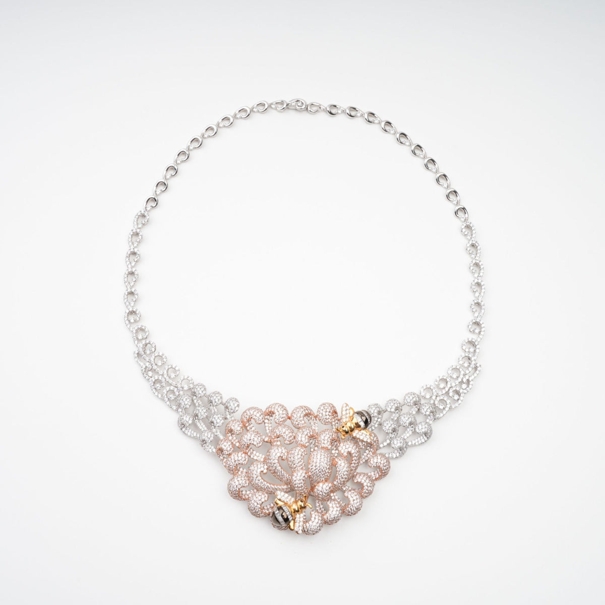 Anthemon Silver Tone Crystal Embellished Necklace