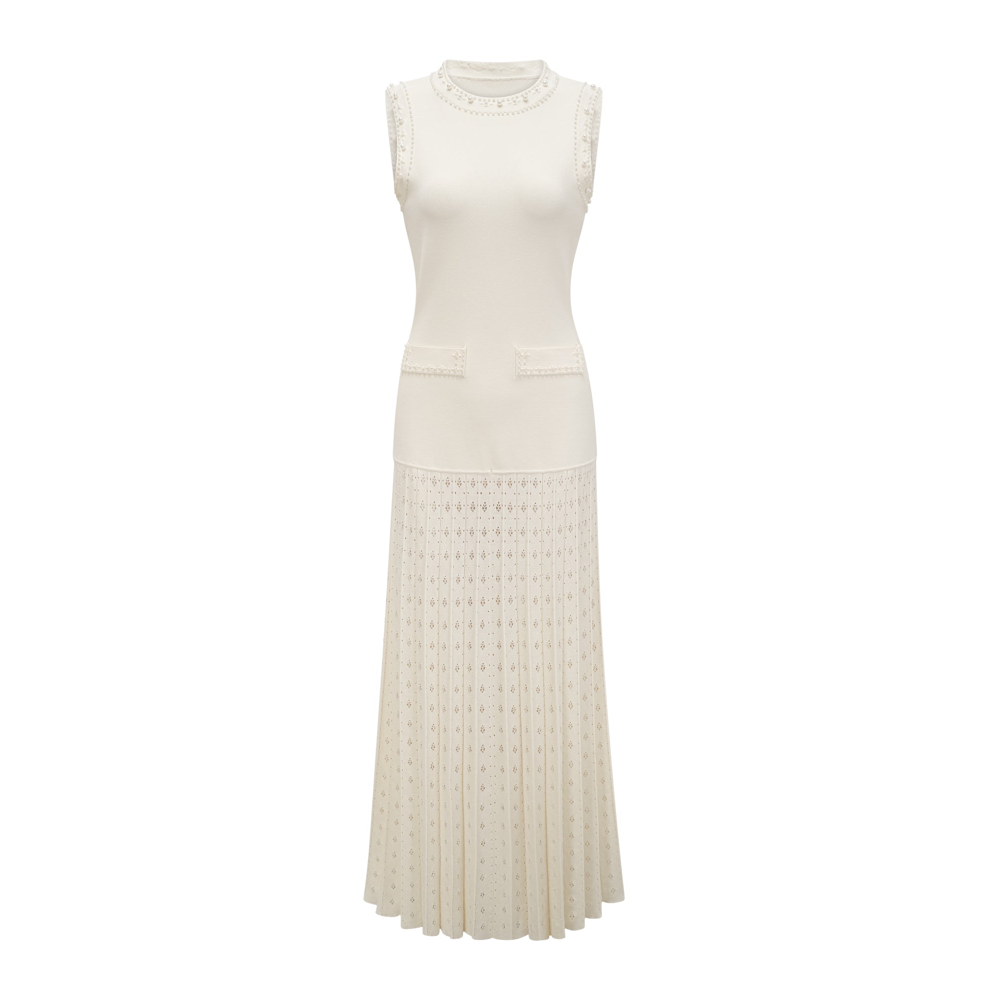 Donatienne white faux-pearl knitted maxi dress (Final Sale-US Only)