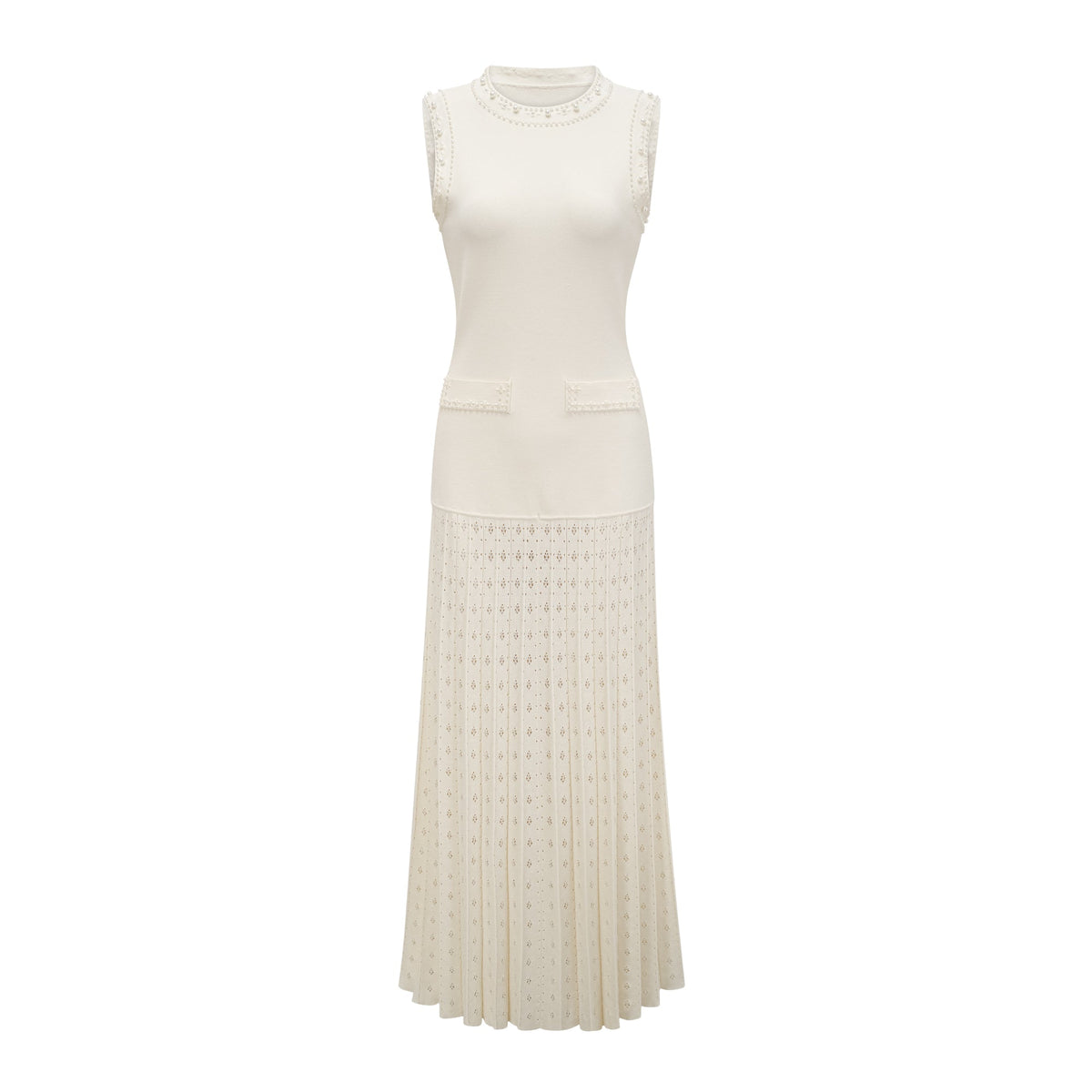 Donatienne white faux-pearl knitted maxi dress (Final Sale-US Only)