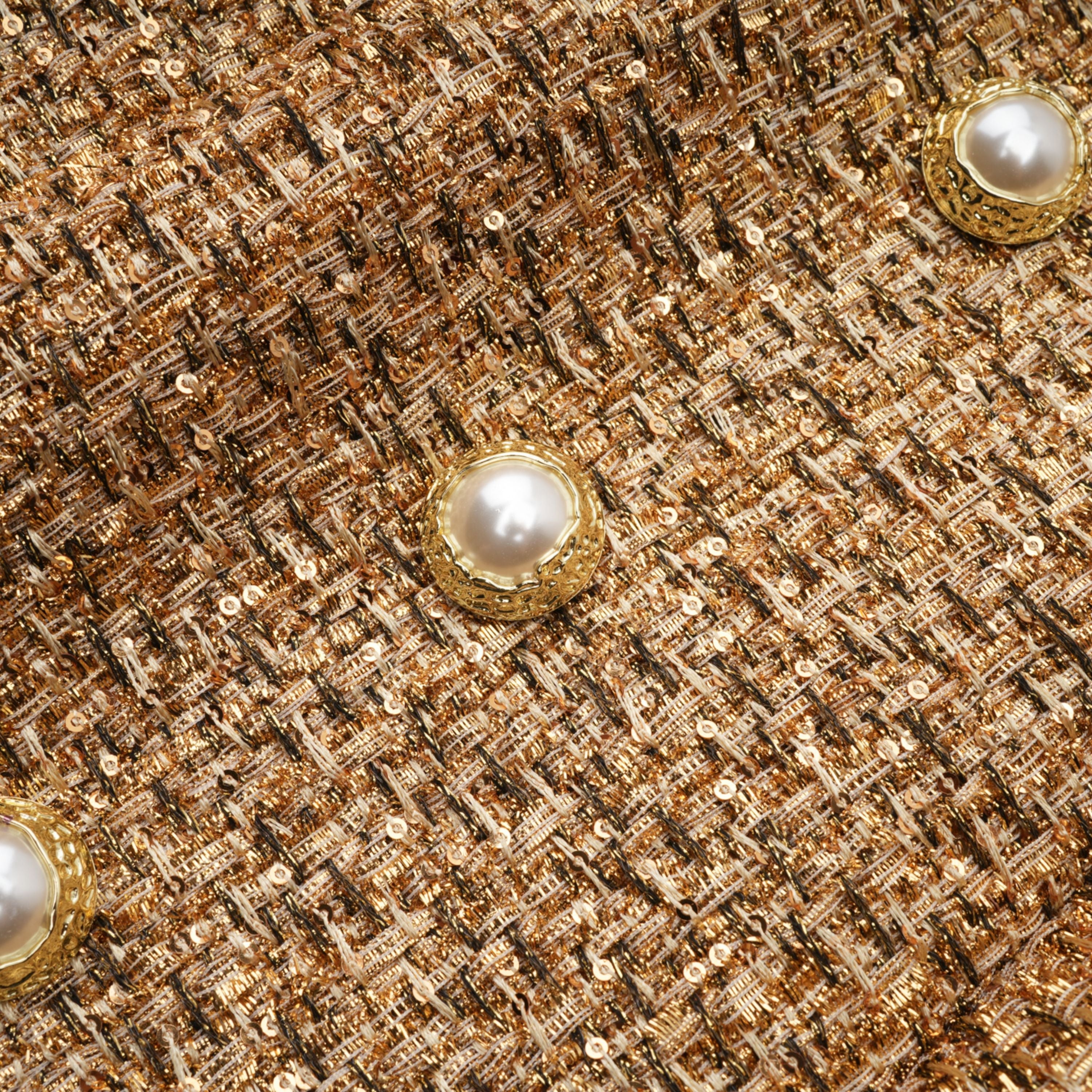 Arna Gold Round Neck Tweed Mini Dress