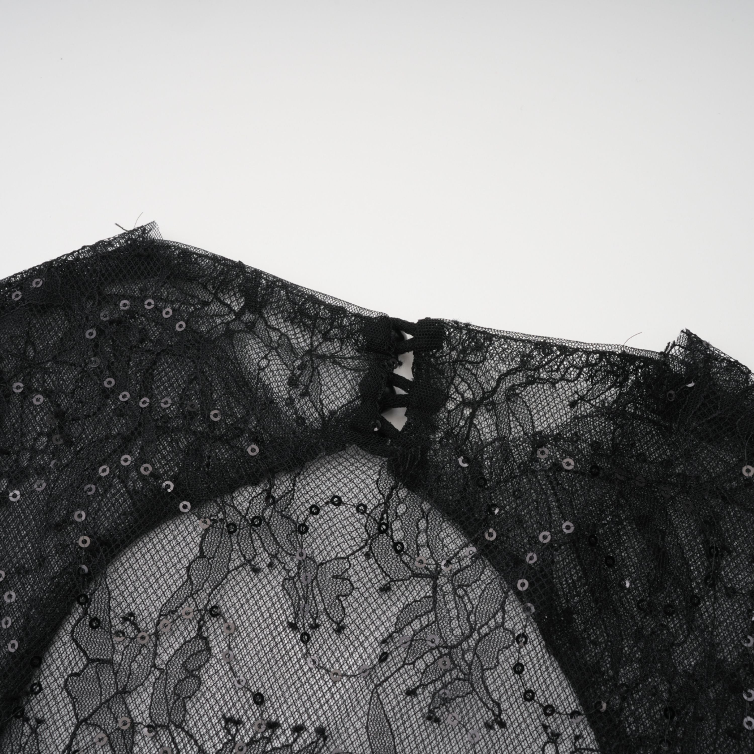 Velia Black Lace Glitter Tulle Maxi Gown