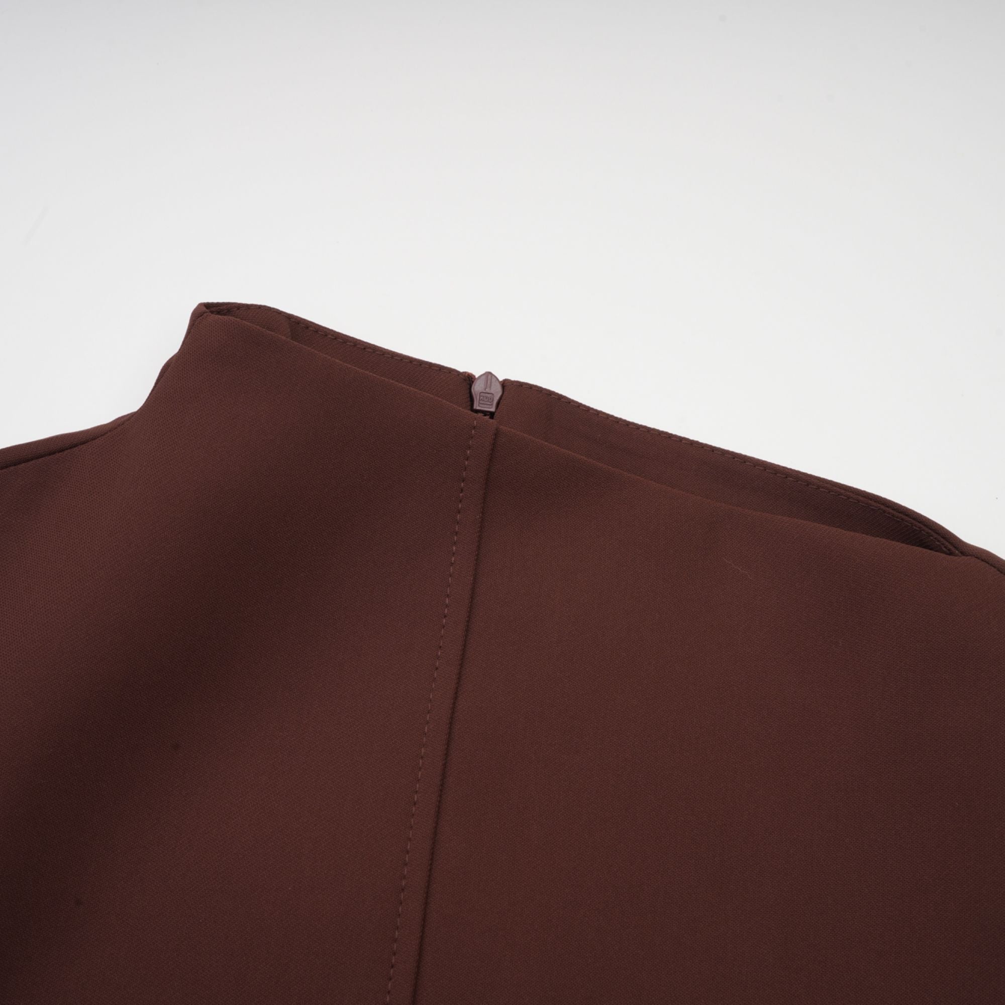 Dora brown asymmetric-neck puff mini dress