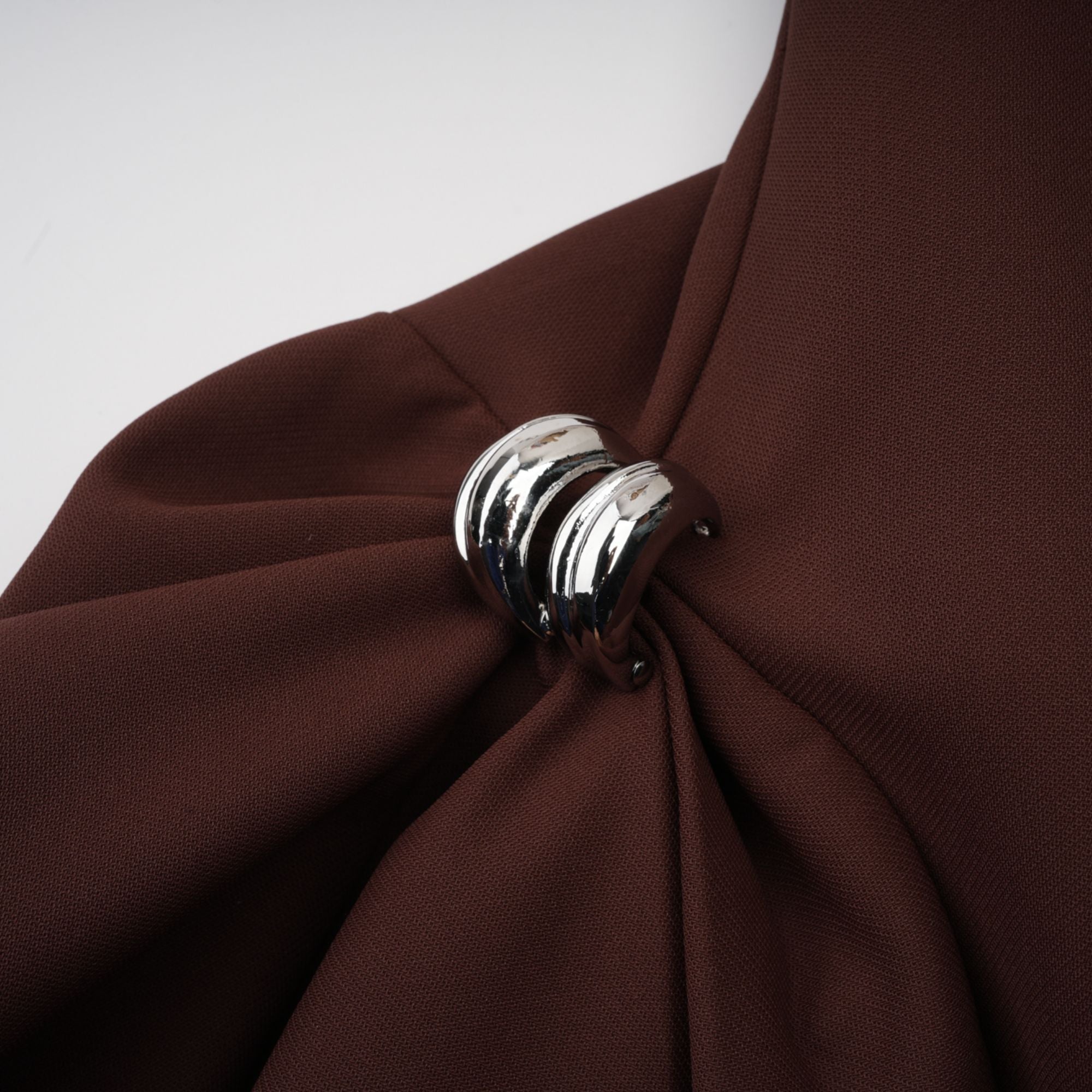 Dora brown asymmetric-neck puff mini dress