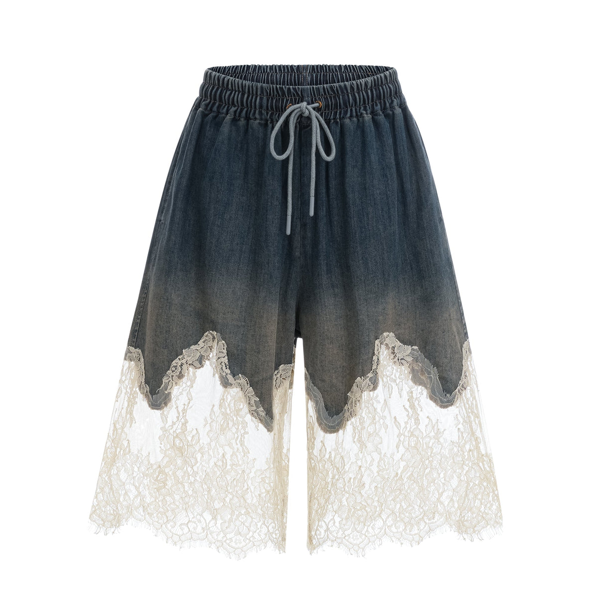 Sylvie lace-detail denim top & shorts matching set (Final Sale-US Only)