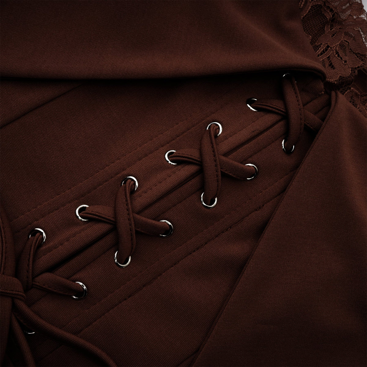 Georgiana Brown Lace Panel Flared Maxi Gown (Final Sale-US Only)