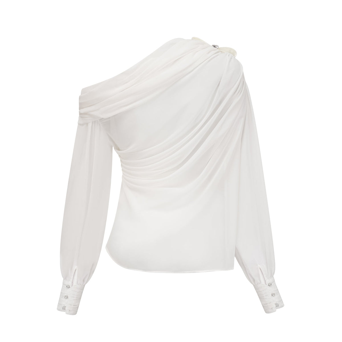 Andrea asymmetrical tulle blouse & skirt matching set in White