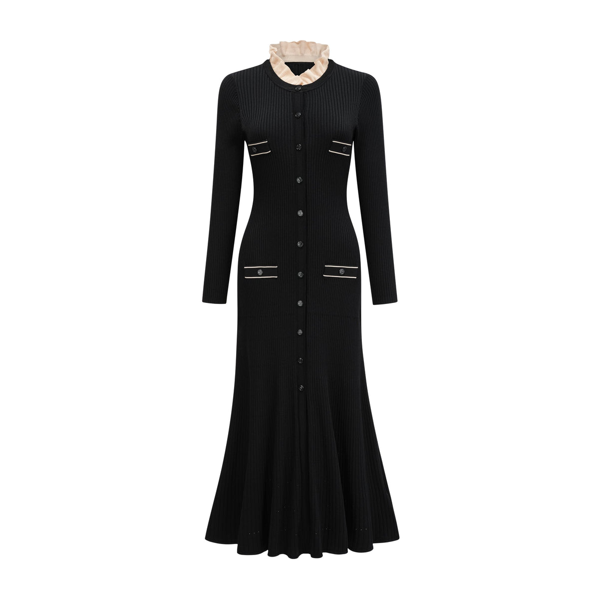 Nadège black ruffled-neck knitted midi dress (Final Sale-US Only)