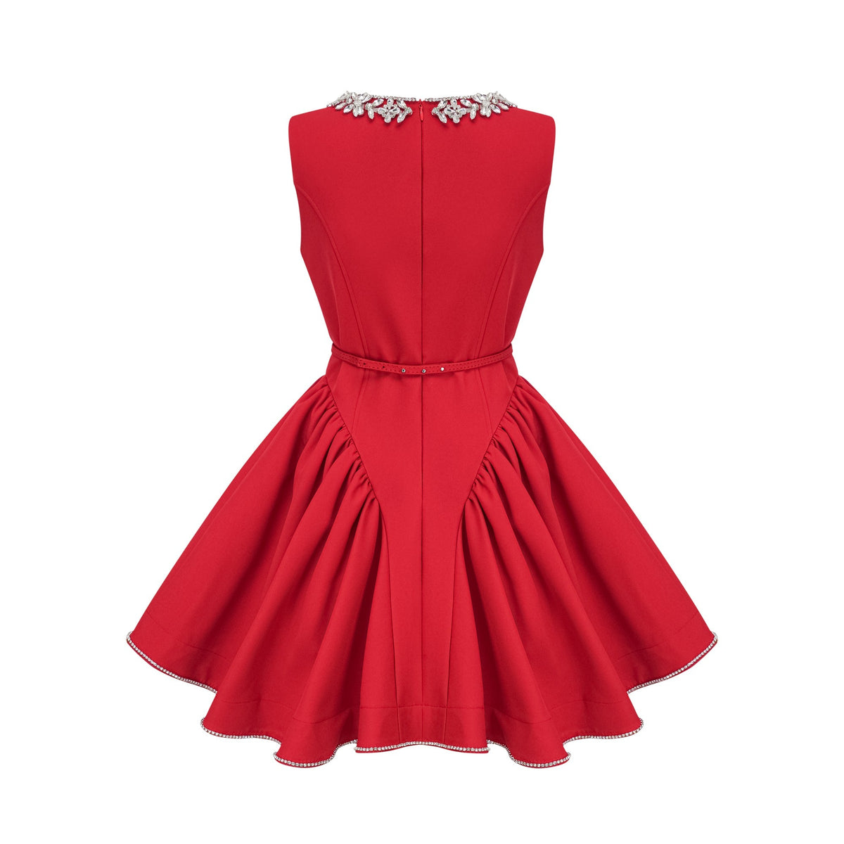 Léonie red embellished pleated mini dress