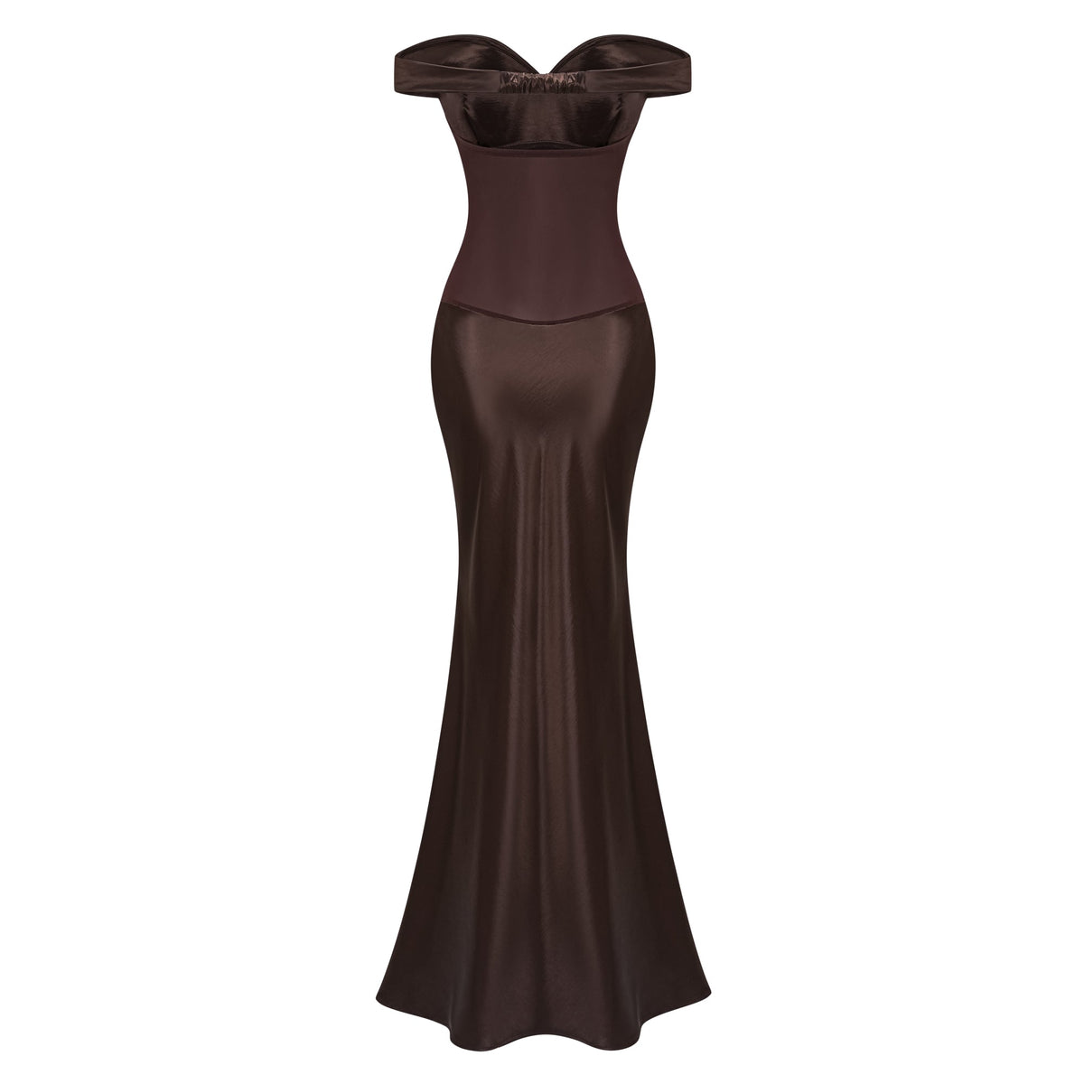 Gitta Brown Off Shoulder Satin Maxi Gown (Final Sale)