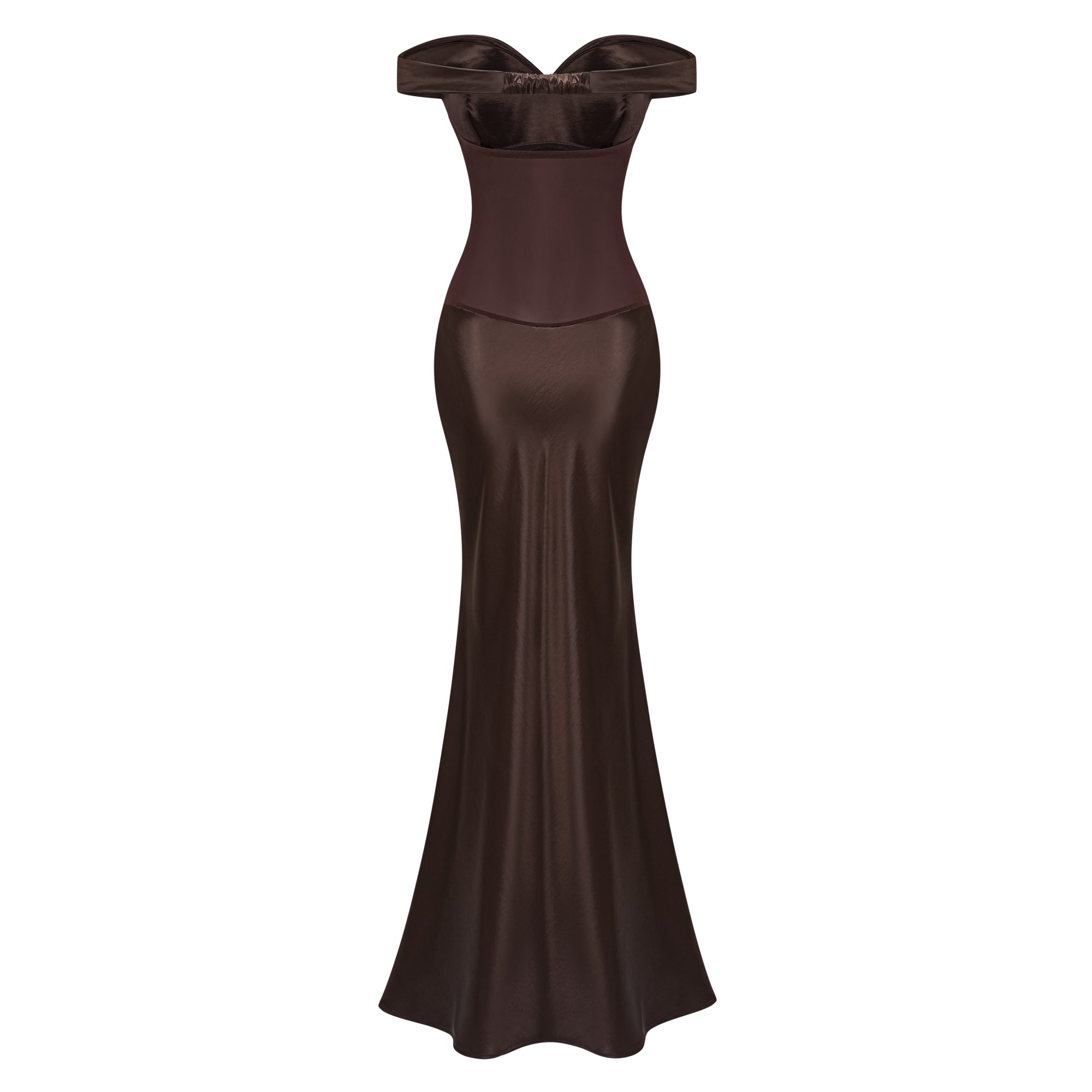 Gitta Brown Off Shoulder Satin Maxi Gown (Final Sale-US Only)