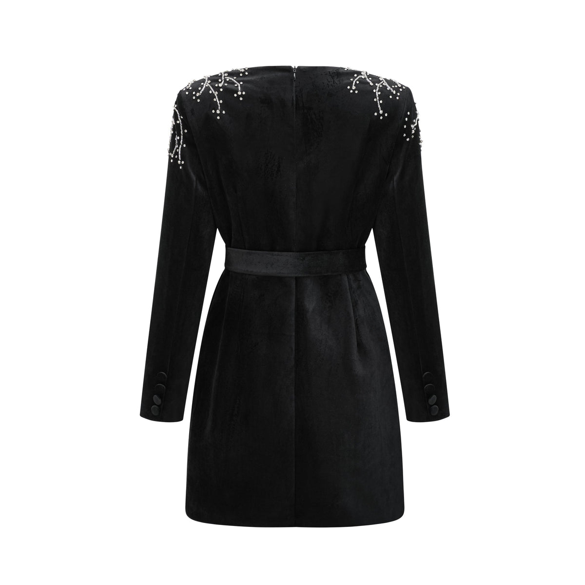 Émilie black crystal-embellished velvet mini dress